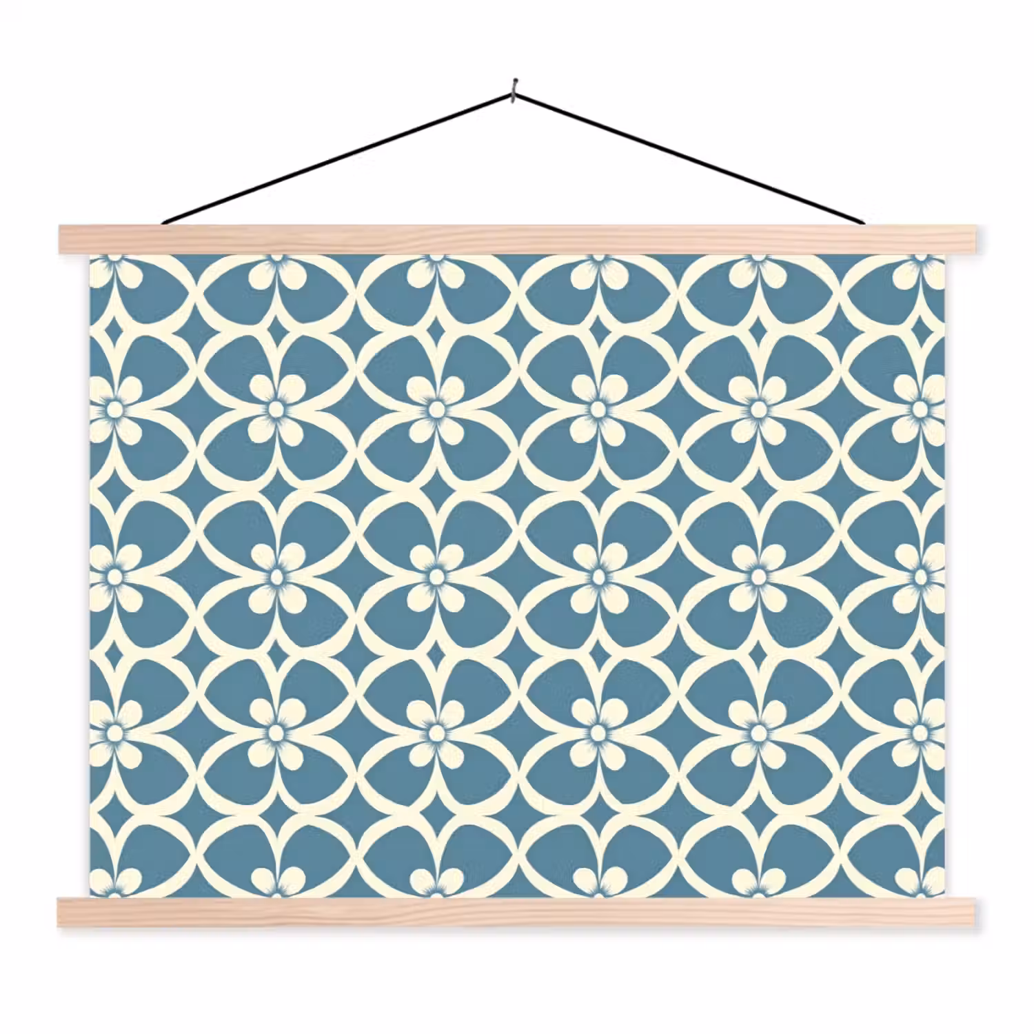 Patroon - Symmetrisch - Blauw textielposter latten blank klein 122 -3d