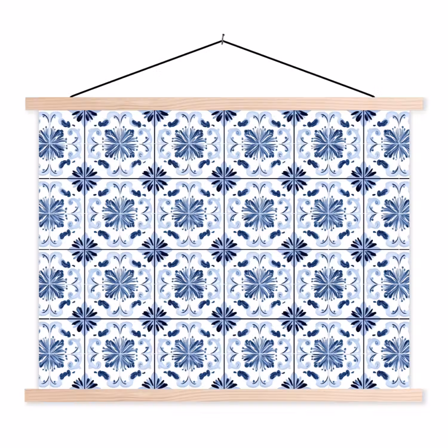 Patroon - Tegel - Blauw textielposter latten blank klein 122 -3d