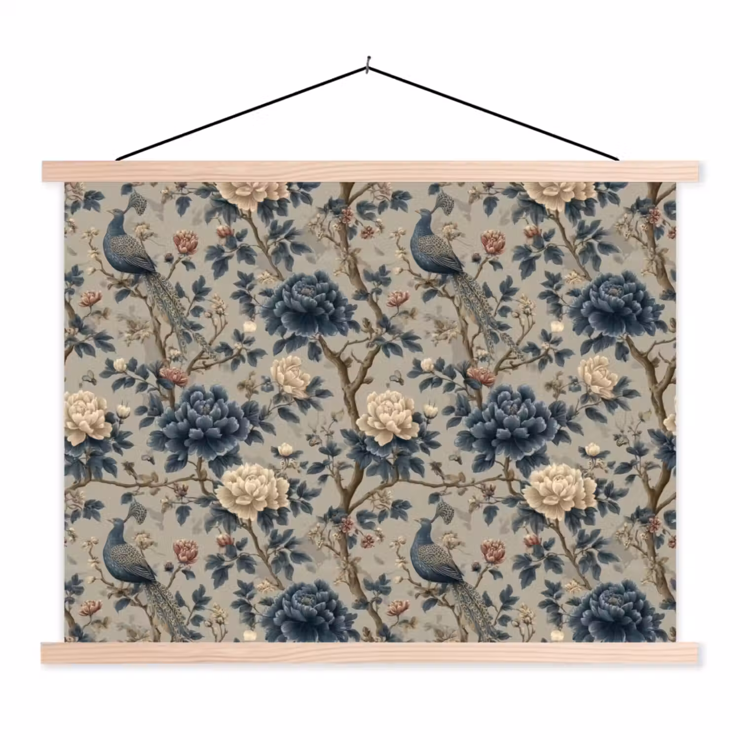 Pauw - Bloemen - Blauw textielposter latten blank klein 122 -3d