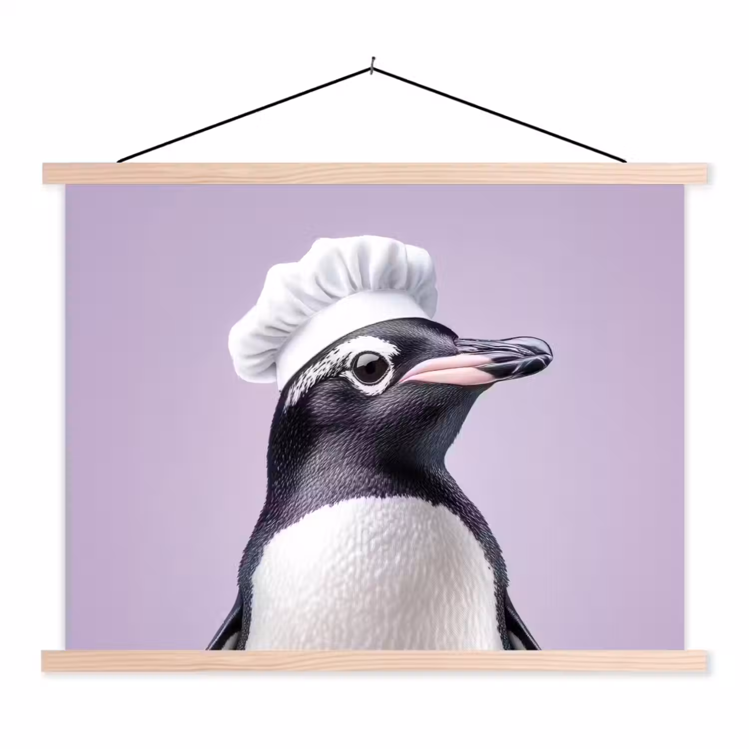 Pinguïn - Koksmuts - Lief - Paars textielposter latten blank klein -3d
