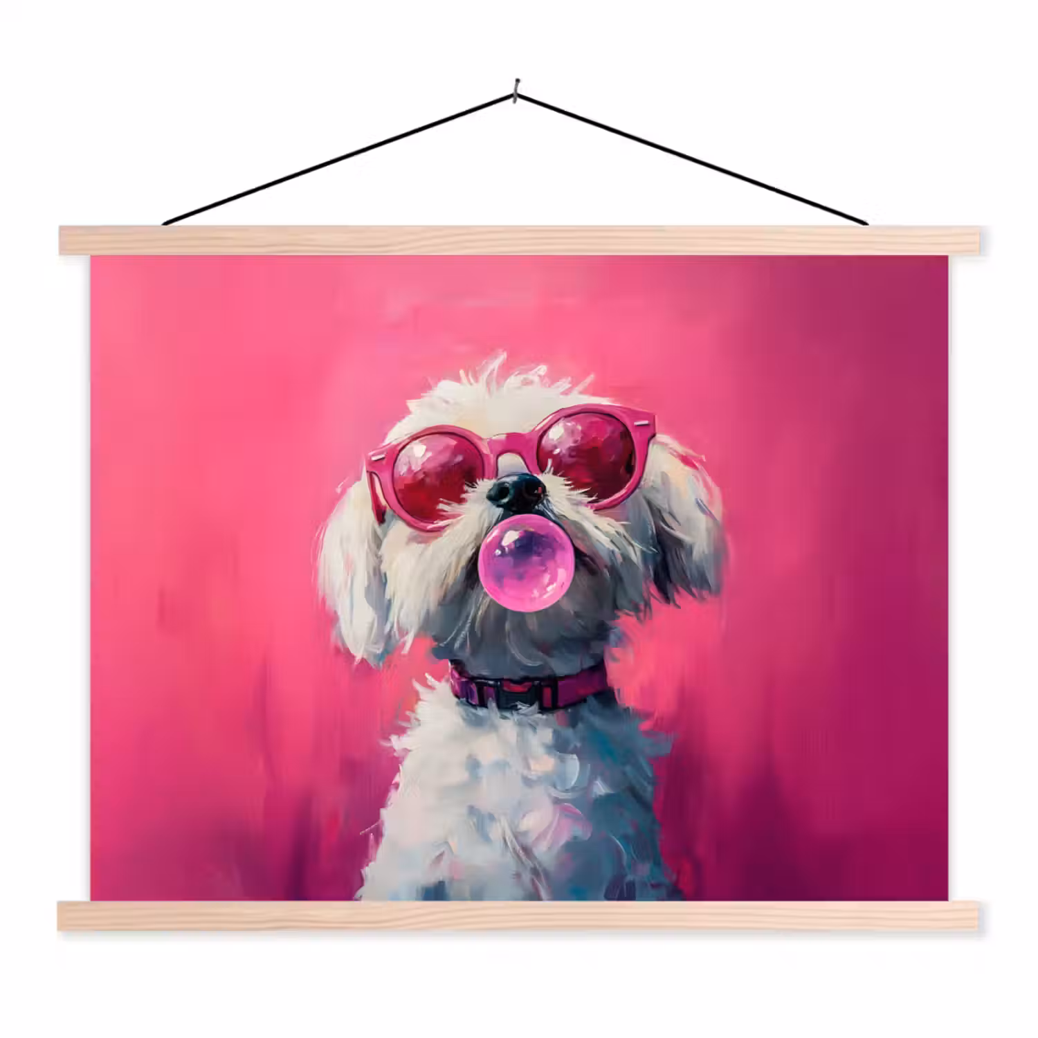 Pink - Hond - Bubbel textielposter latten blank klein -3d