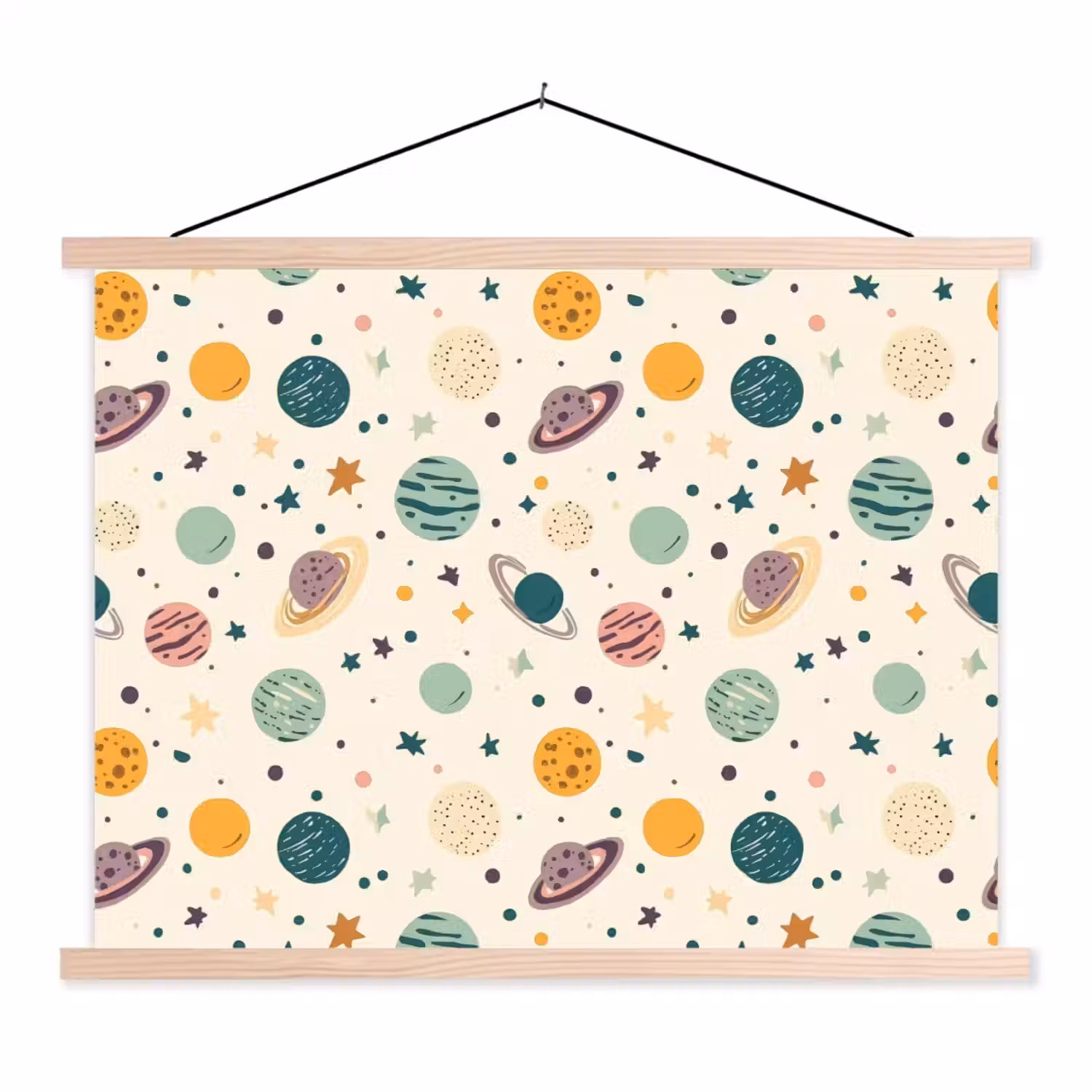 Planeten - Retro - Kleurrijk textielposter latten blank klein 122 -3d