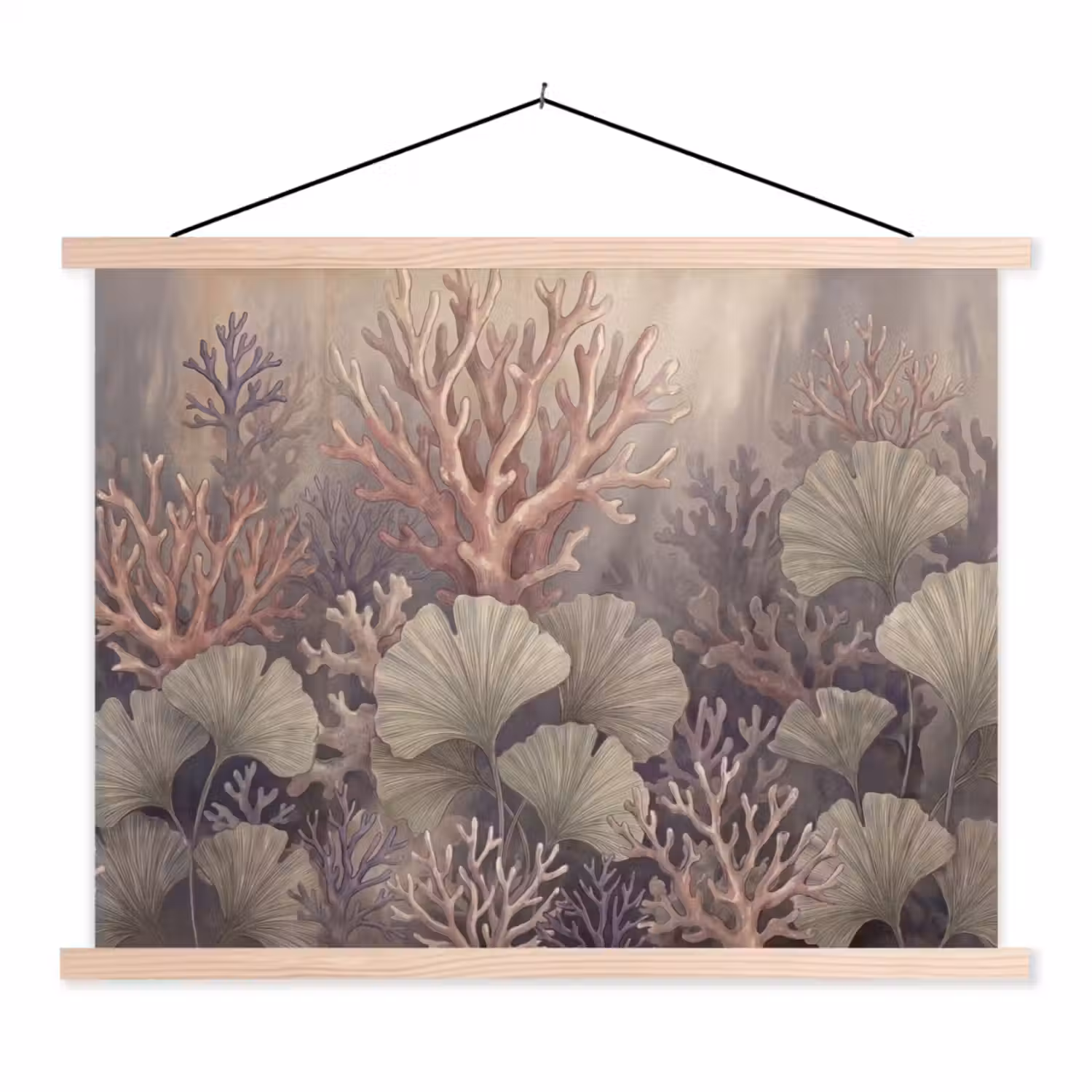 Plant - Bladeren - Zee - Illustratie - Groen textielposter latten blank klein -3d
