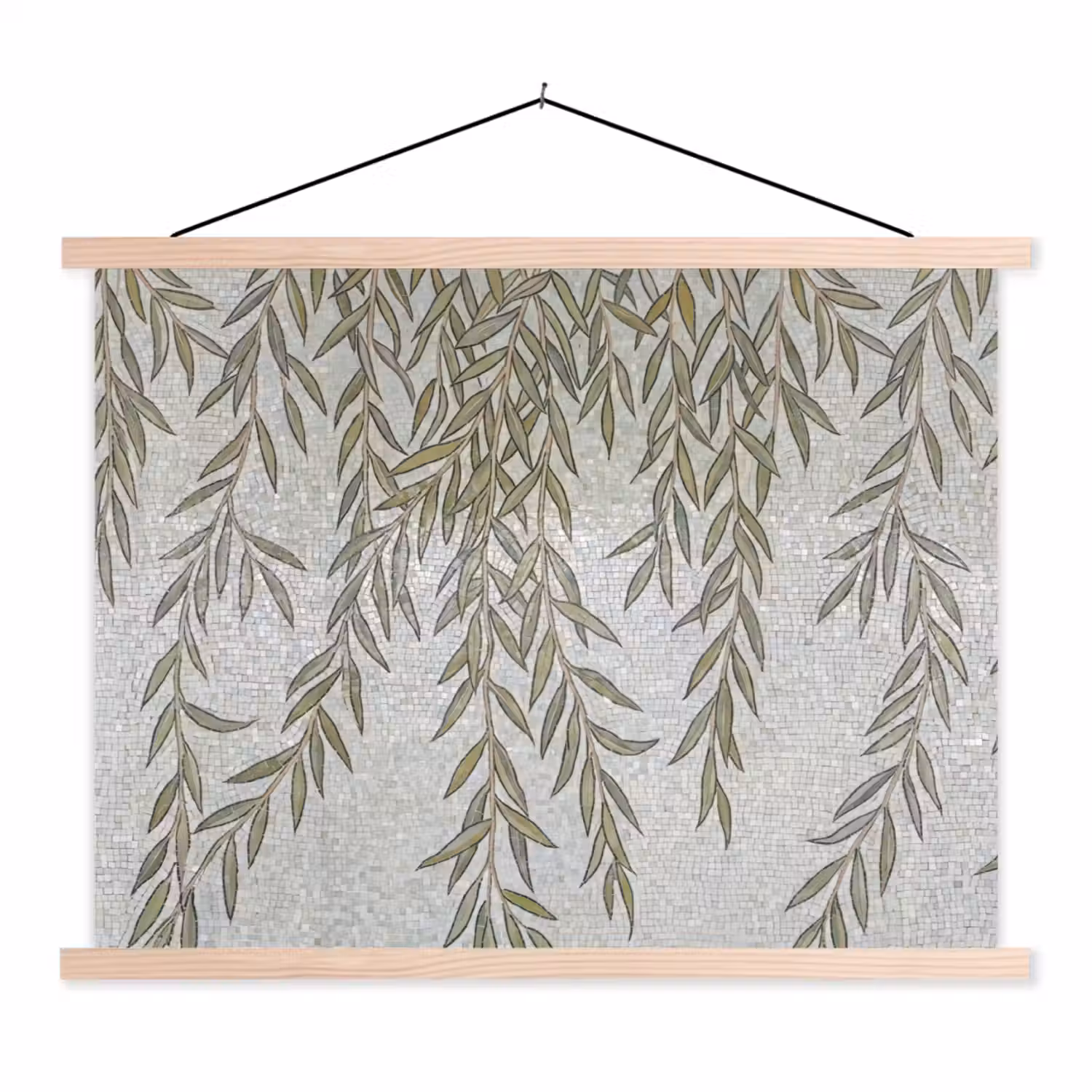 Planten - Mozaïek - Patroon - Groen - Blauw textielposter latten blank klein -3d