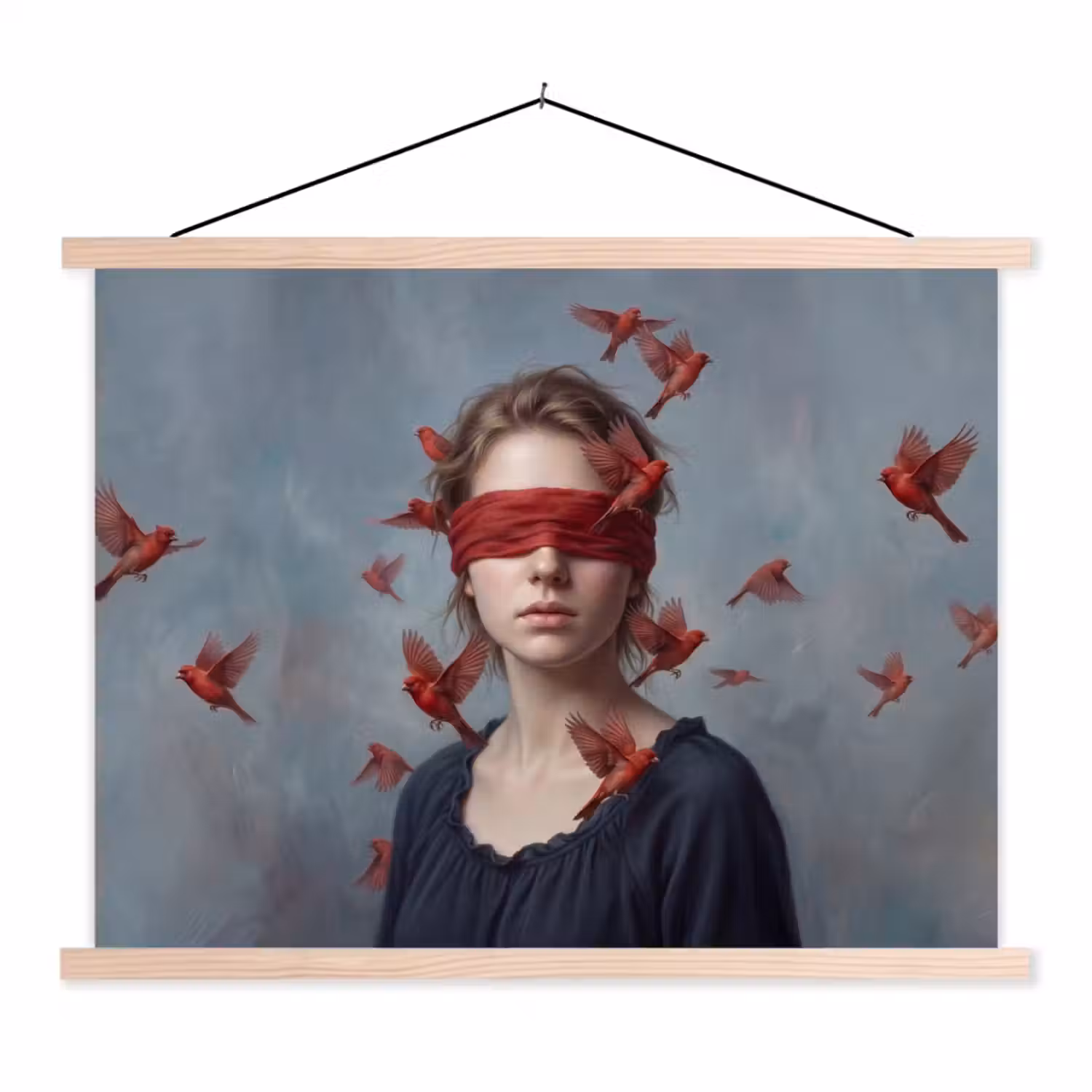 Portret - Krachtig - Rood textielposter latten blank klein -3d