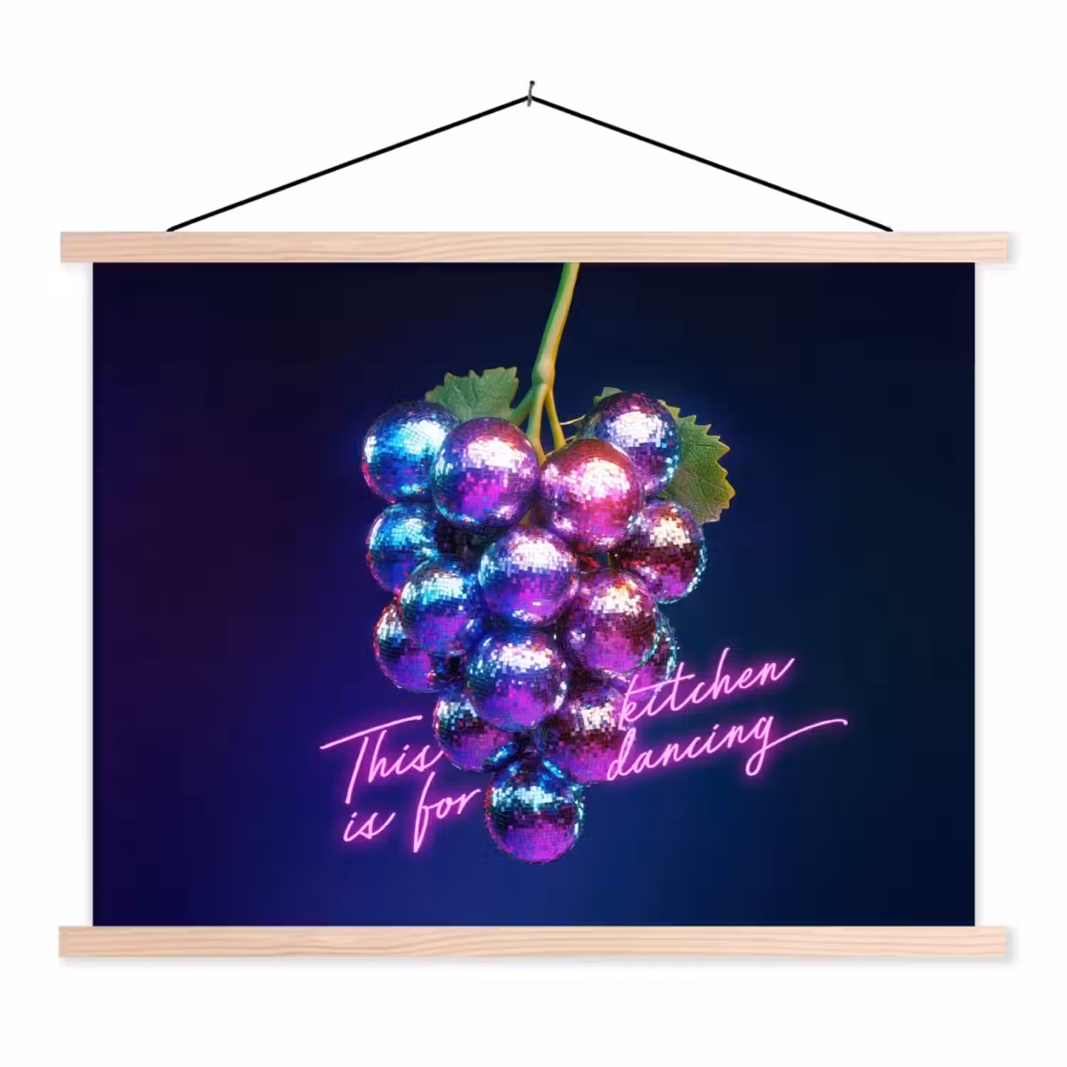 Quote - Neon - Disco - Druiven textielposter latten blank klein -3d