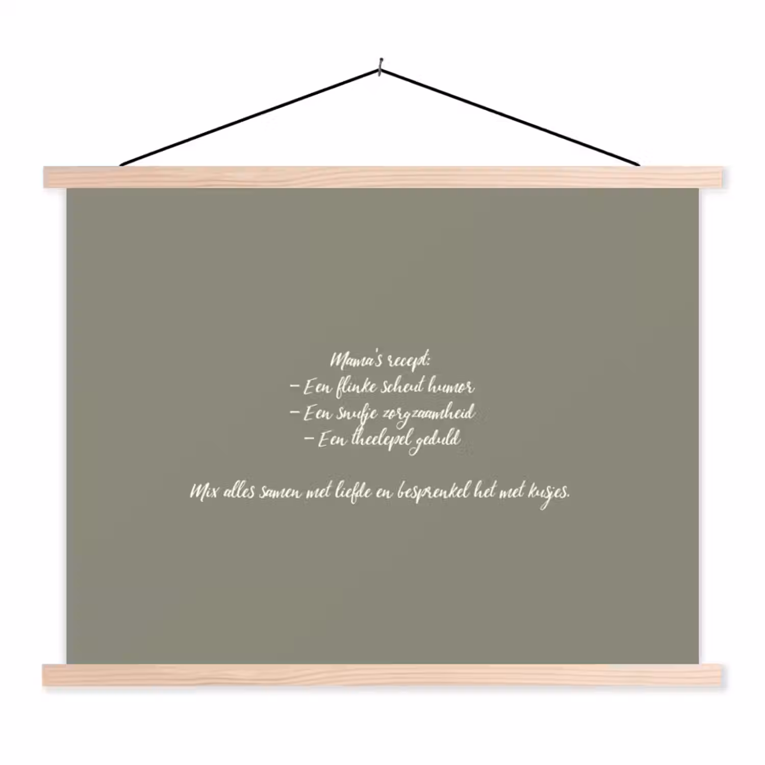 Quotes - Ma - Spreuken - Mama's recept - Koken textielposter latten blank klein -3d