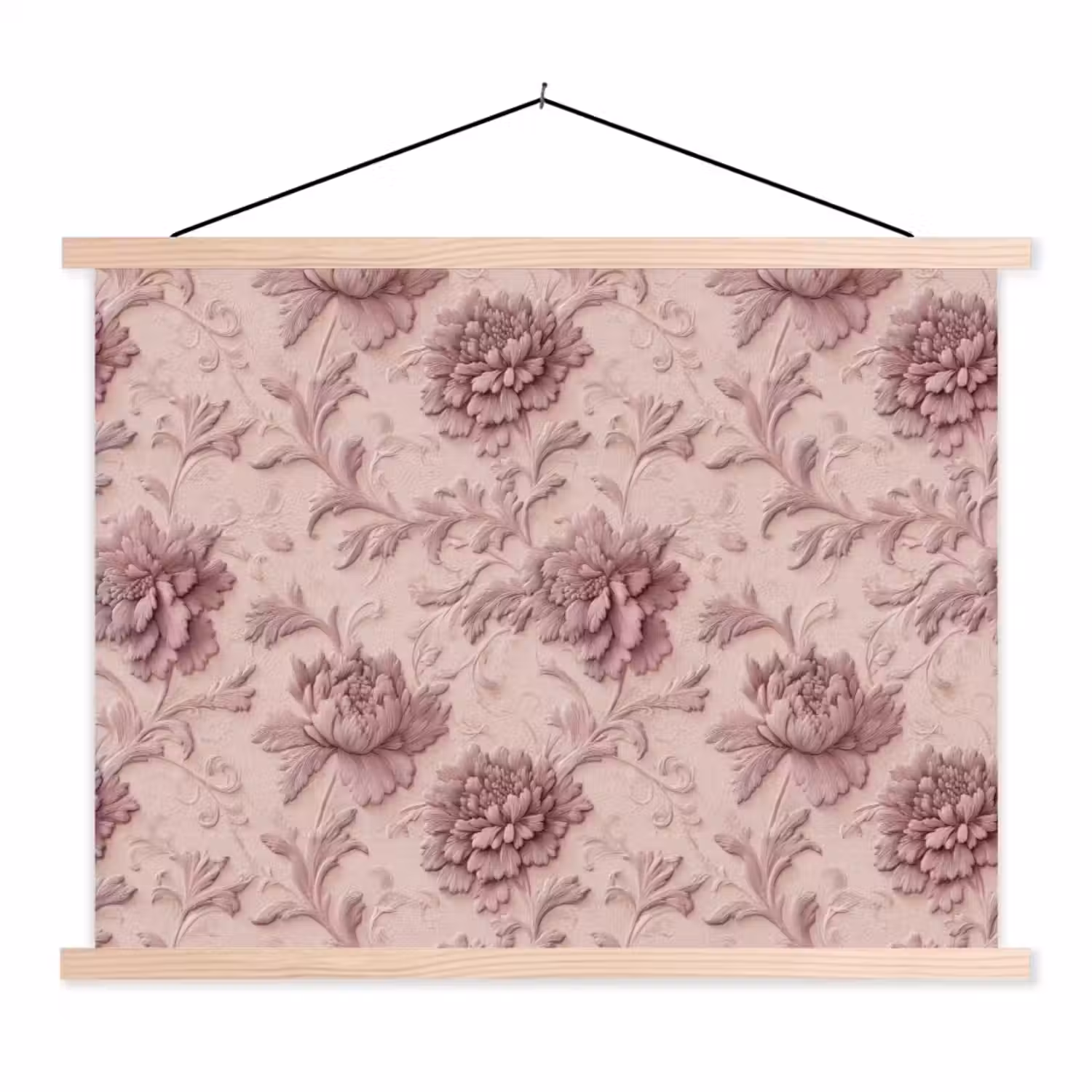 Reliëf - Pioenrozen - Roze textielposter latten blank klein 122 -3d