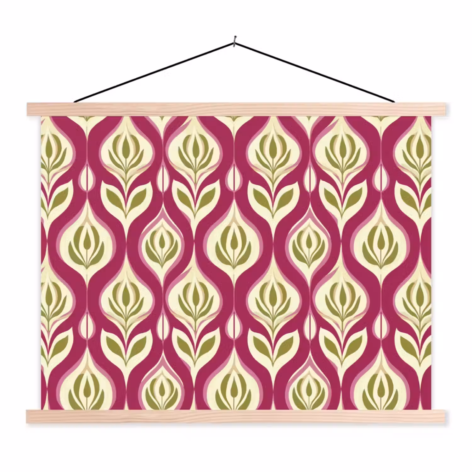 Retro - Floraal - Paars textielposter latten blank klein 122 -3d