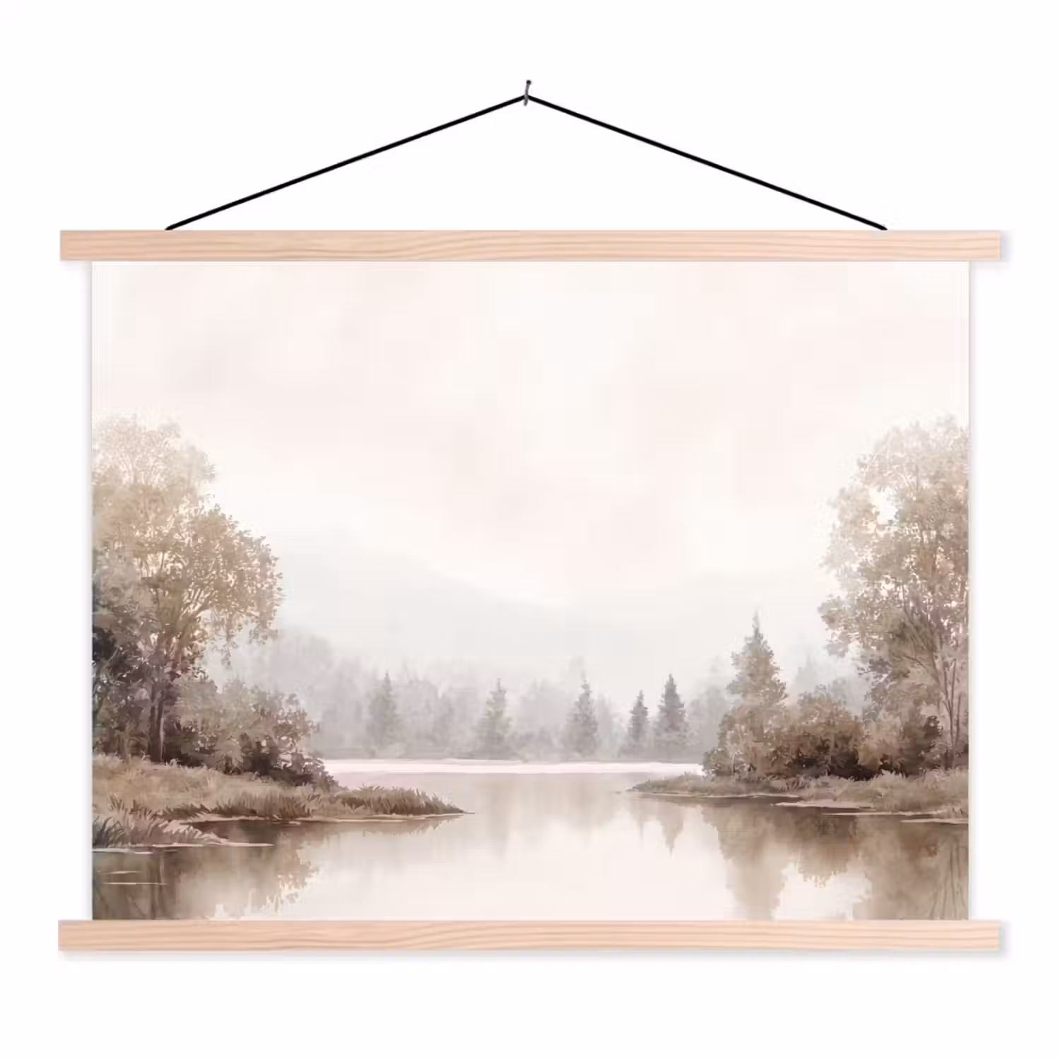 Rivierlandschap - Minimalistisch - Aardetinten textielposter latten blank klein -3d
