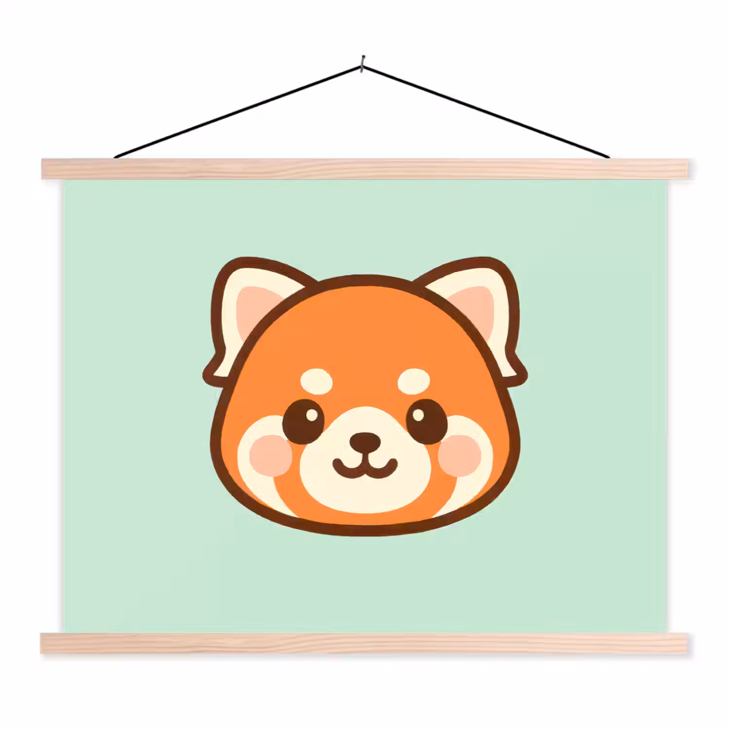 Rode panda - Groen - Cartoon textielposter latten blank klein -3d