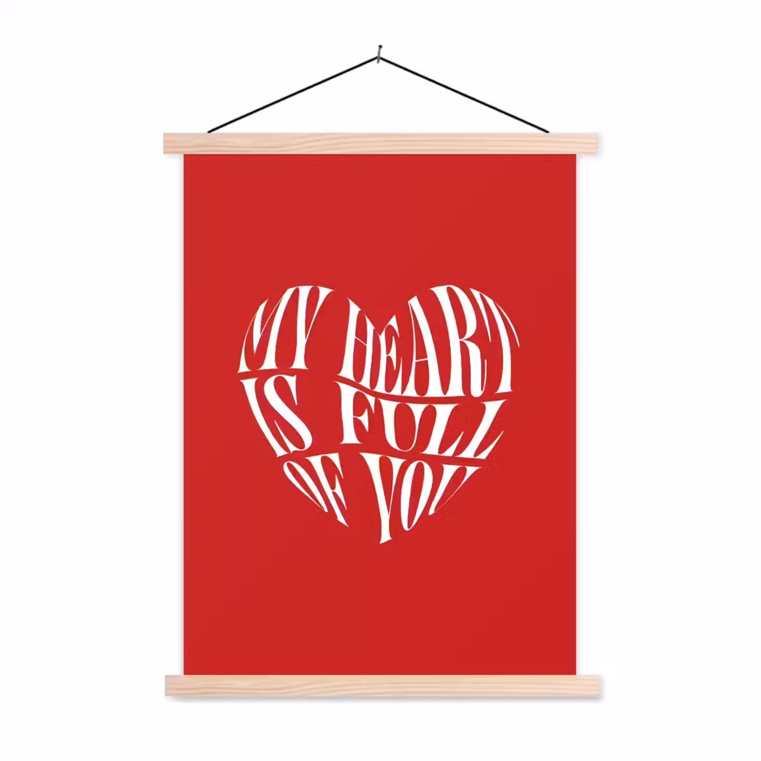 Rood - Hart- Tekst - Valentijn textielposter latten blank klein -3d
