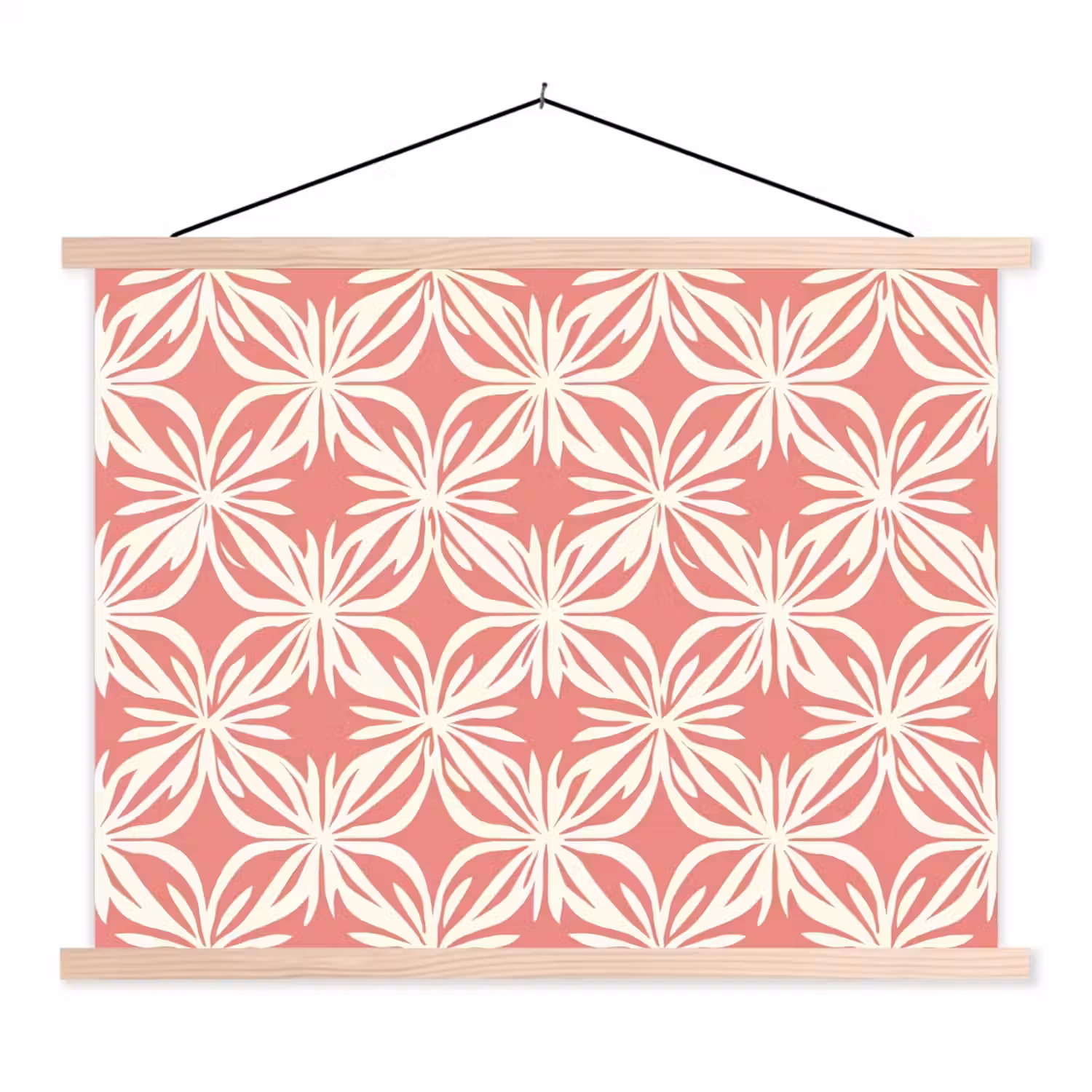 Roze - Bloemenmotief - Wit - Modern textielposter latten blank klein 122 -3d