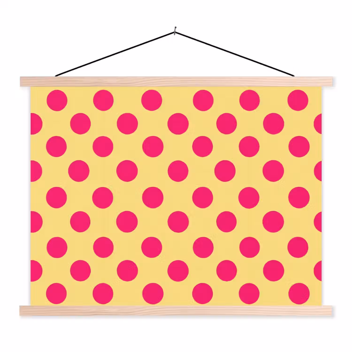 Roze - Stippen - Geel textielposter latten blank klein 122 -3d