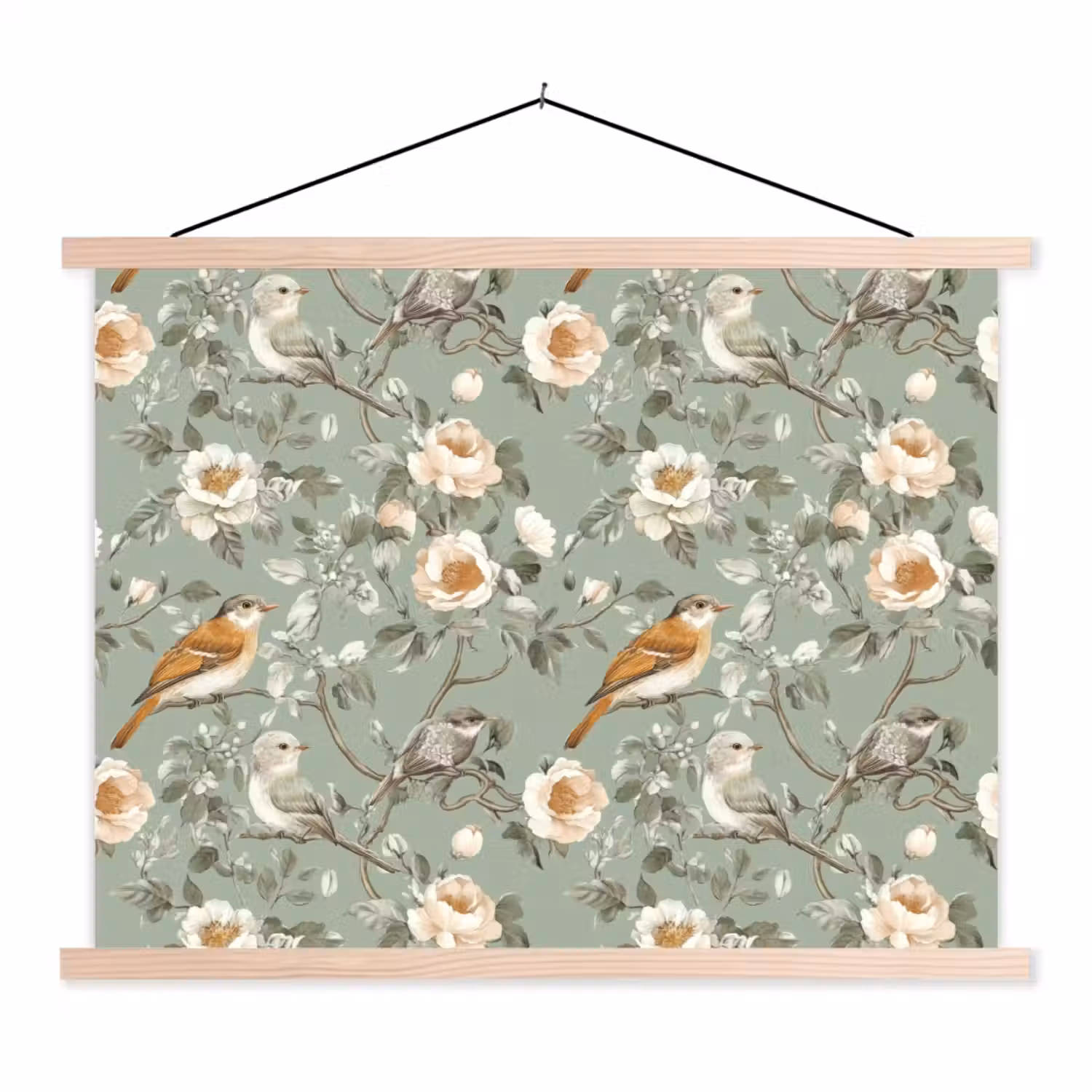 Roze - Vogels - Kleurrijk textielposter latten blank klein 122 -3d