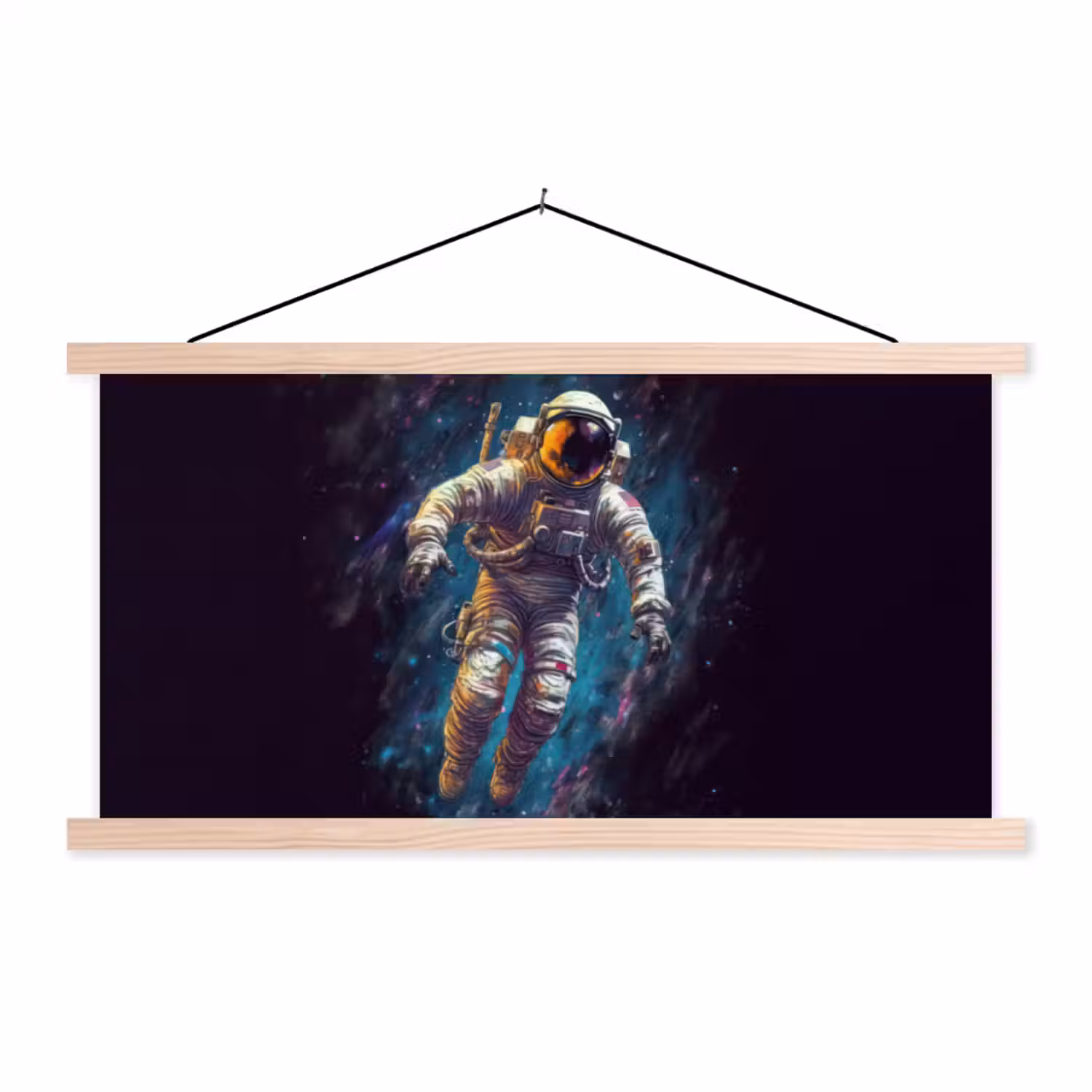 Ruimte - Neon - Astronaut - Sterren textielposter latten blank klein -3d