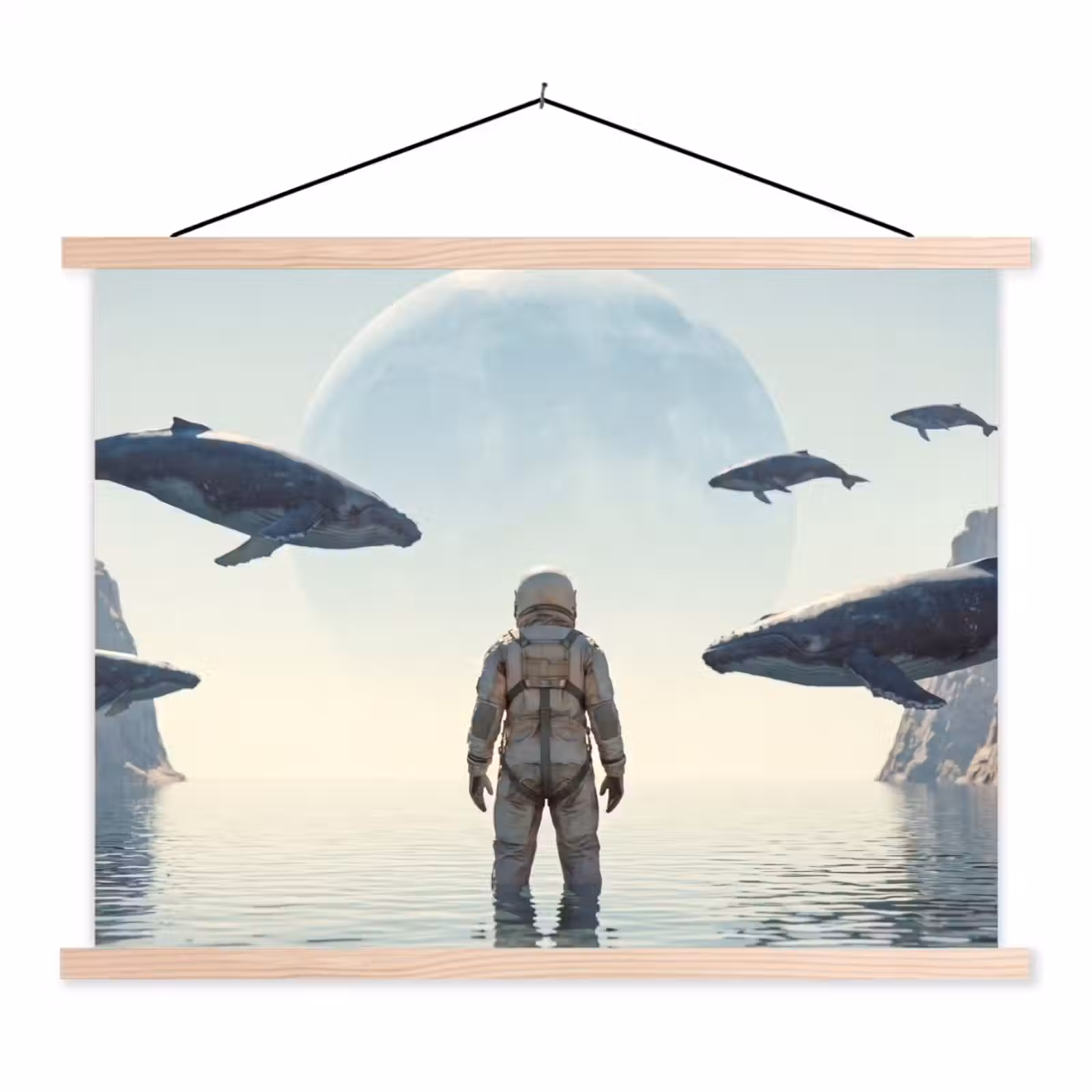 Schoolplaat - Ruimtevaarder - Walvis - Fantasie - Ruimtevaarder - Walvis - Fantasie textielposter latten blank klein
