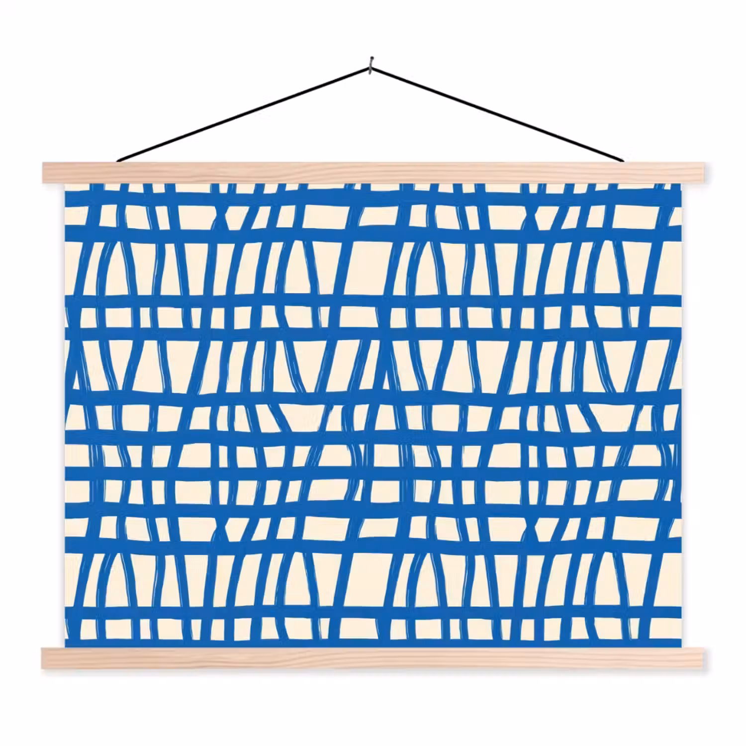 Ruitpatroon - Blauw - Crème textielposter latten blank klein 122 -3d