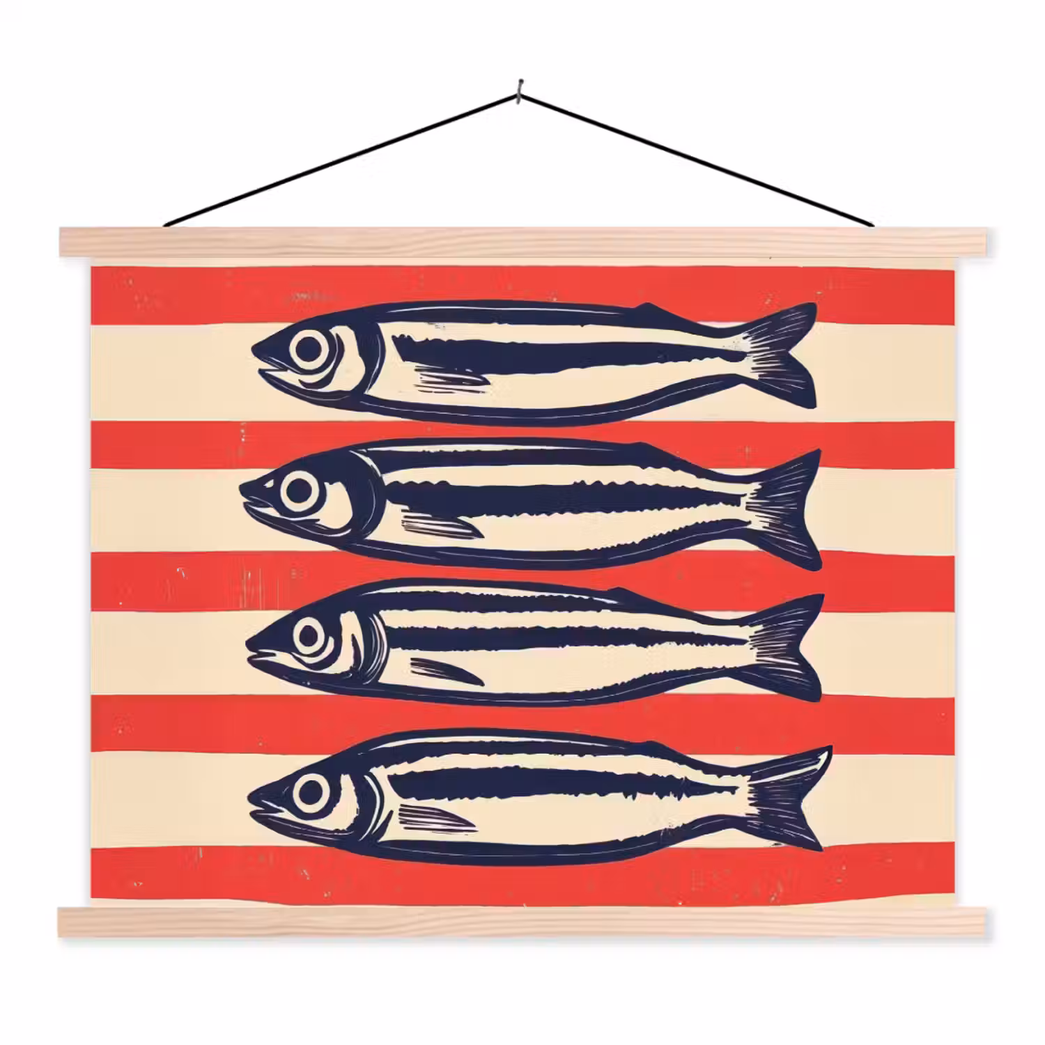 Sardines - Rood en beige strepen textielposter latten blank klein -3d