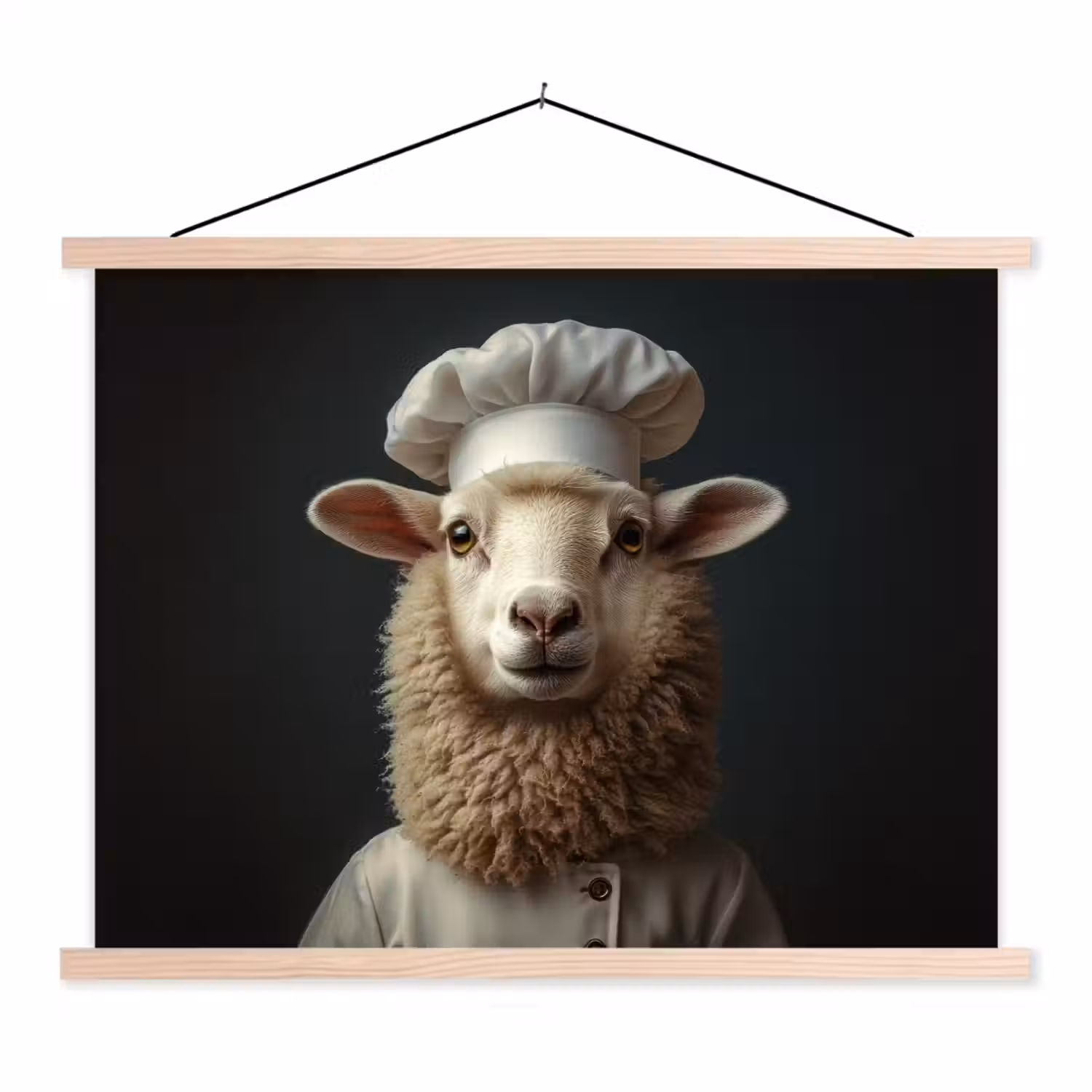 Schaap - Wol - Kok textielposter latten blank klein -3d