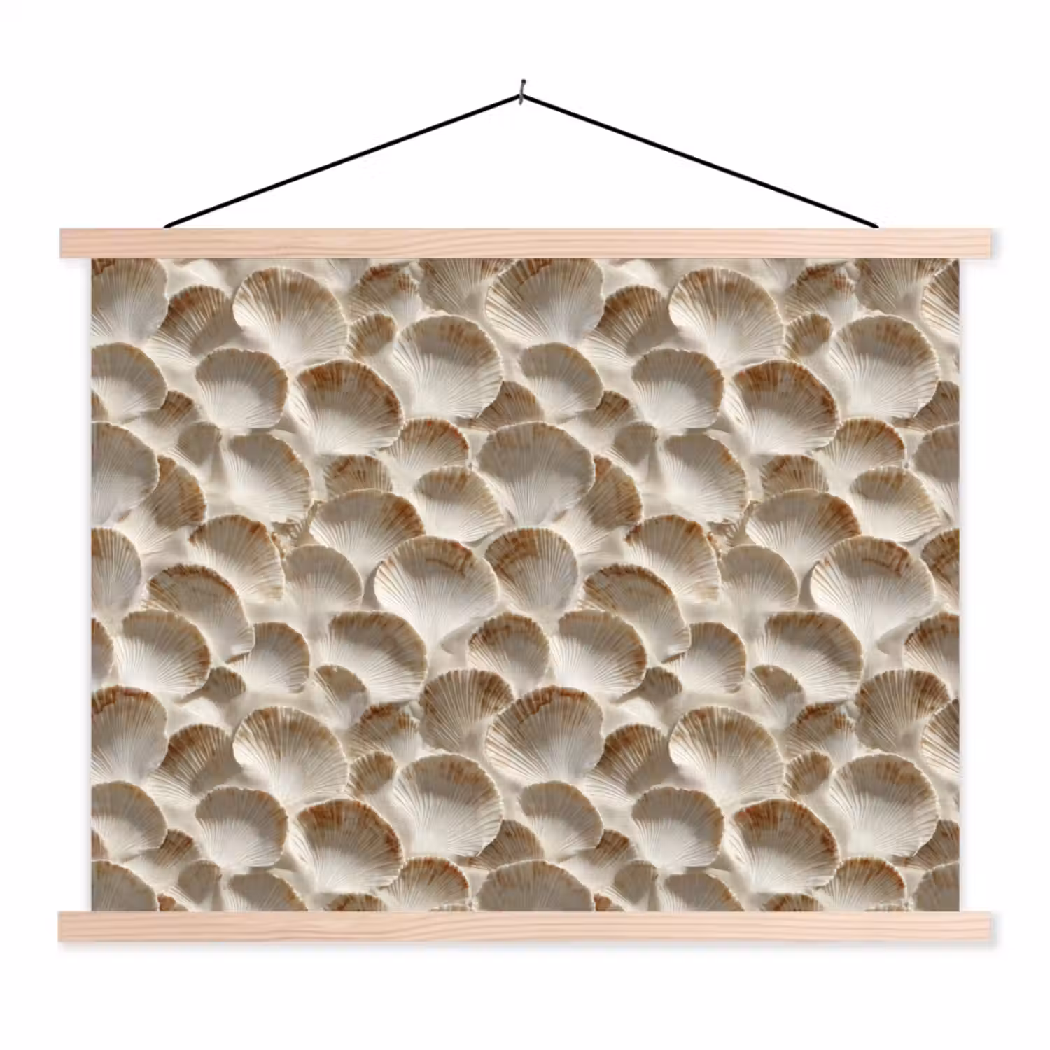 Schelpen - Waaiervorm - Wit textielposter latten blank klein 122 -3d