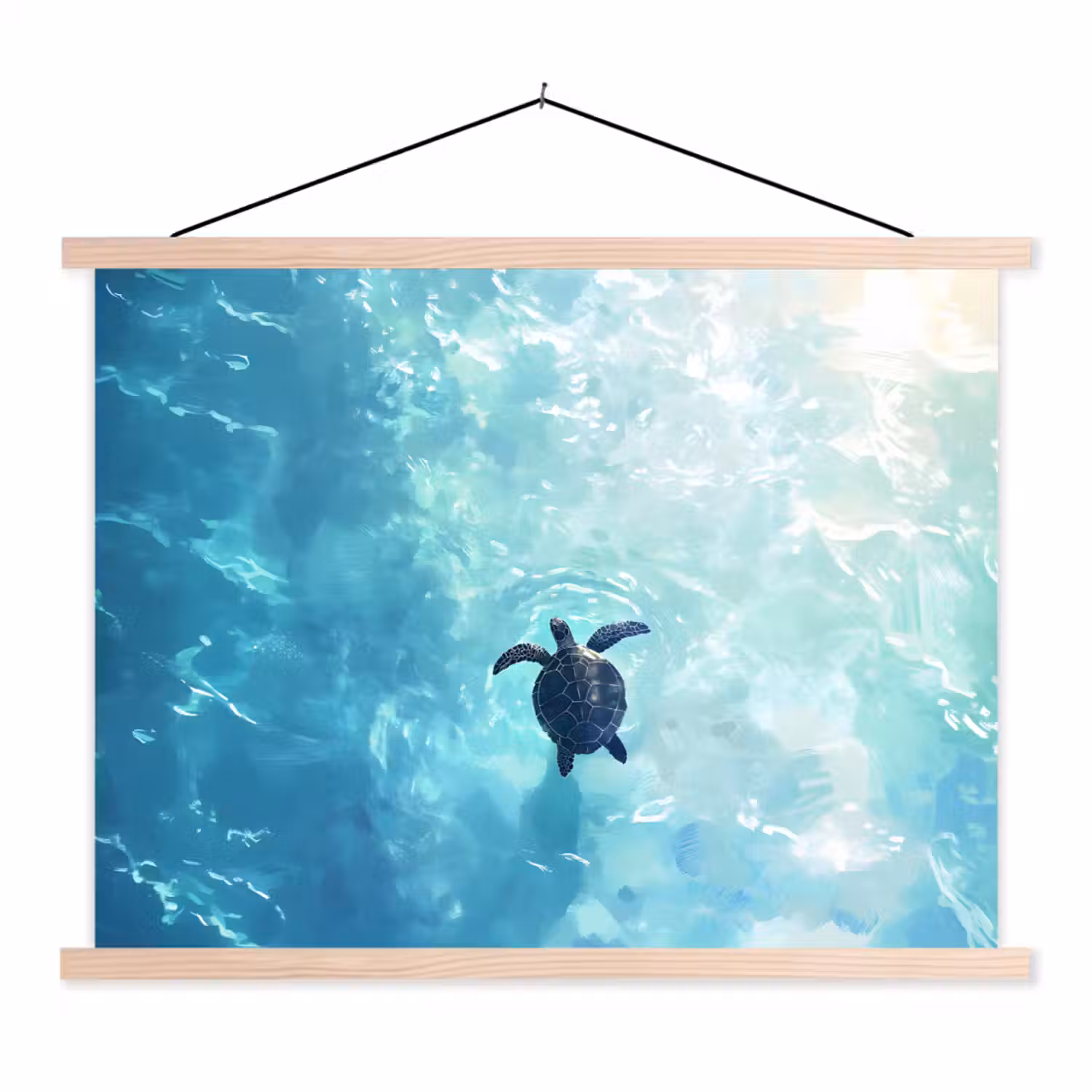 Schildpad - Zee - Blauw - Schittering textielposter latten blank klein -3d