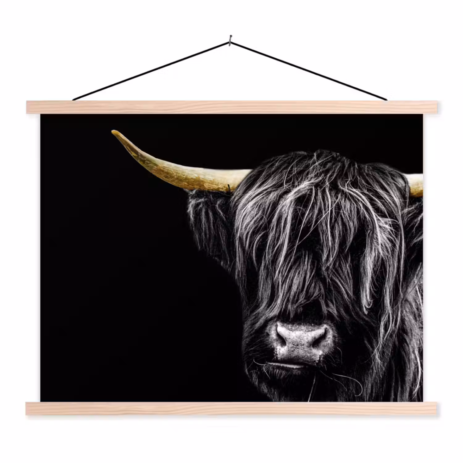 Schotse hooglander - Goud - Vacht - Dieren - Koe textielposter latten blank klein -3d