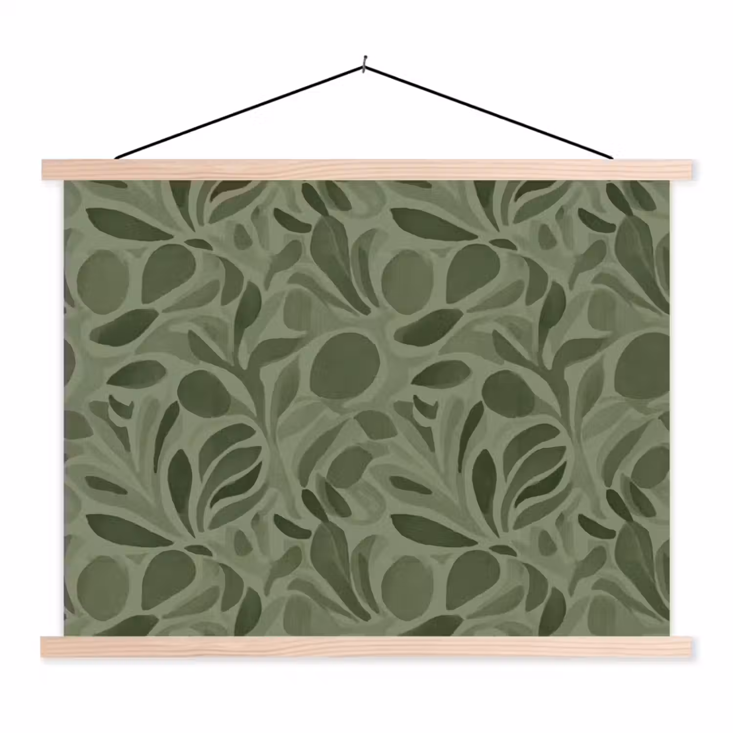 Sereen - Bladeren - Groen textielposter latten blank klein 122 -3d