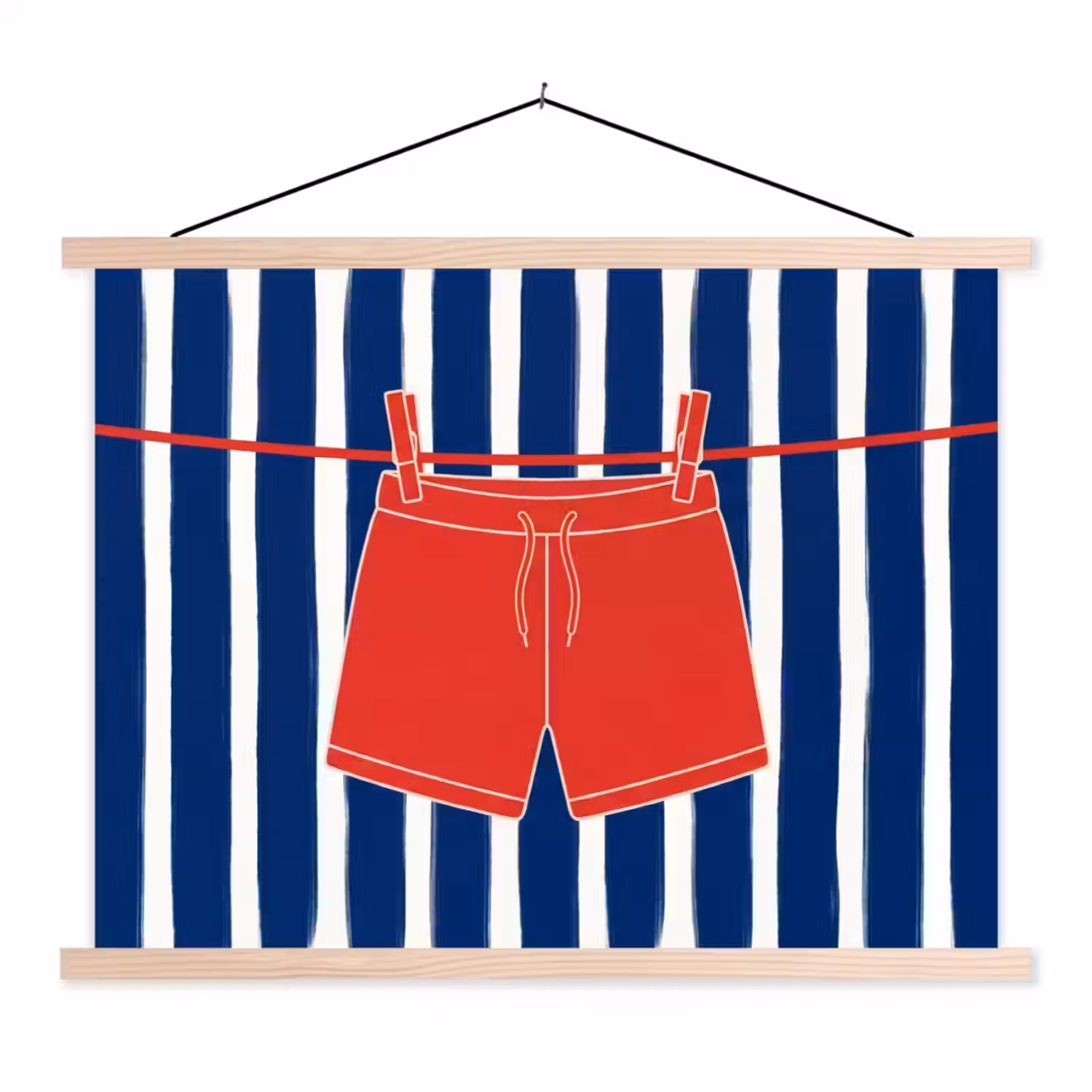 Shorts - Waslijn - Zomer - Illustratie - Rood textielposter latten blank klein -3d