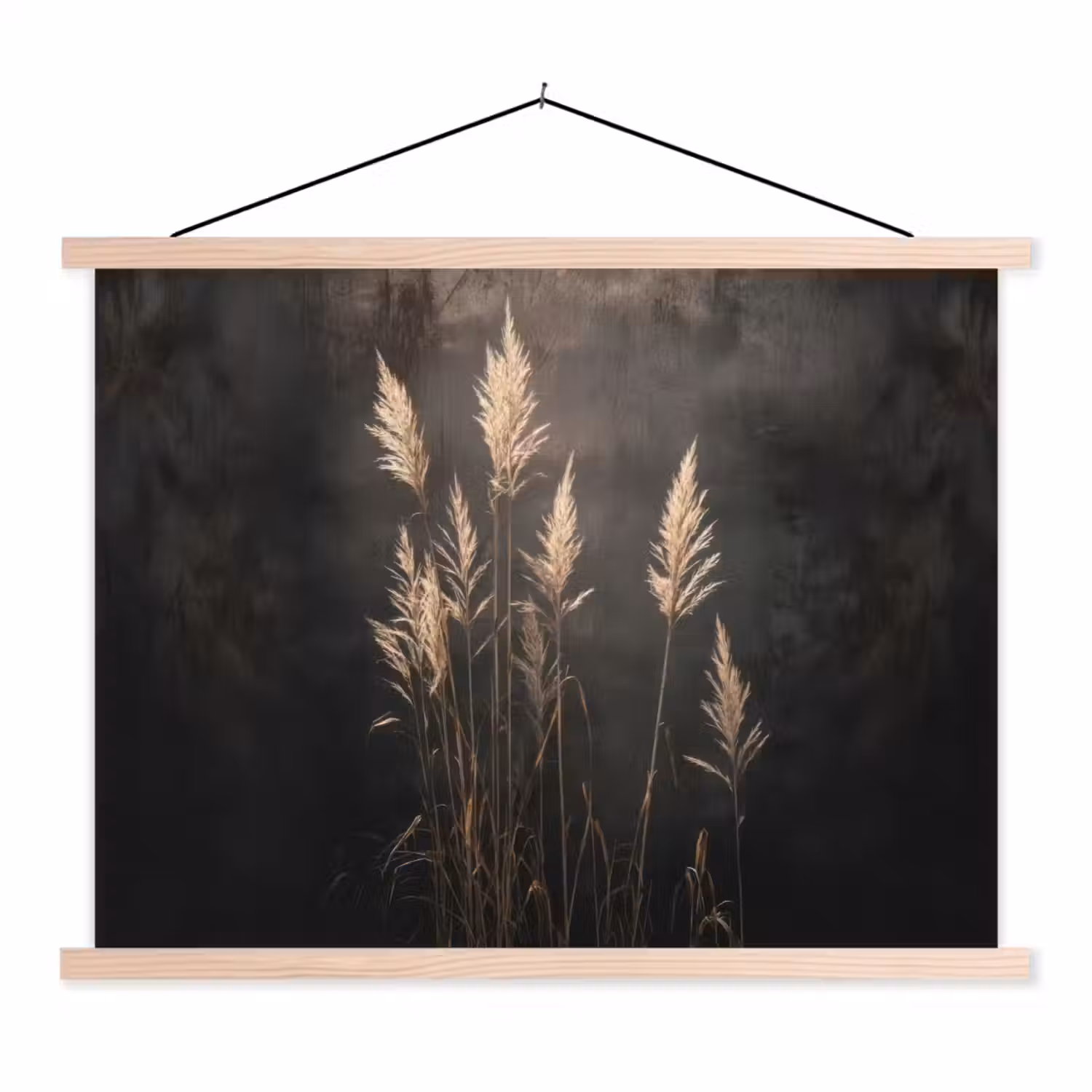 Siergras - Pluimen - Verlichting - Zwart textielposter latten blank klein -3d