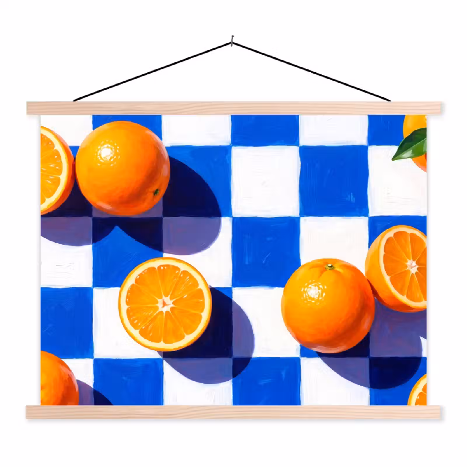 Schoolplaat - Sinaasappel - Geruit - Eten - Sinaasappel - Geruit - Eten textielposter latten blank klein