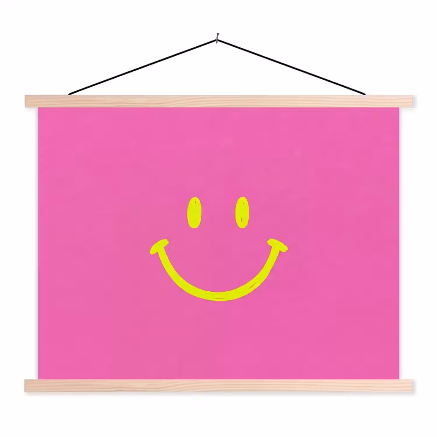 Smiley - Vrolijk - Roze textielposter latten blank klein -3d