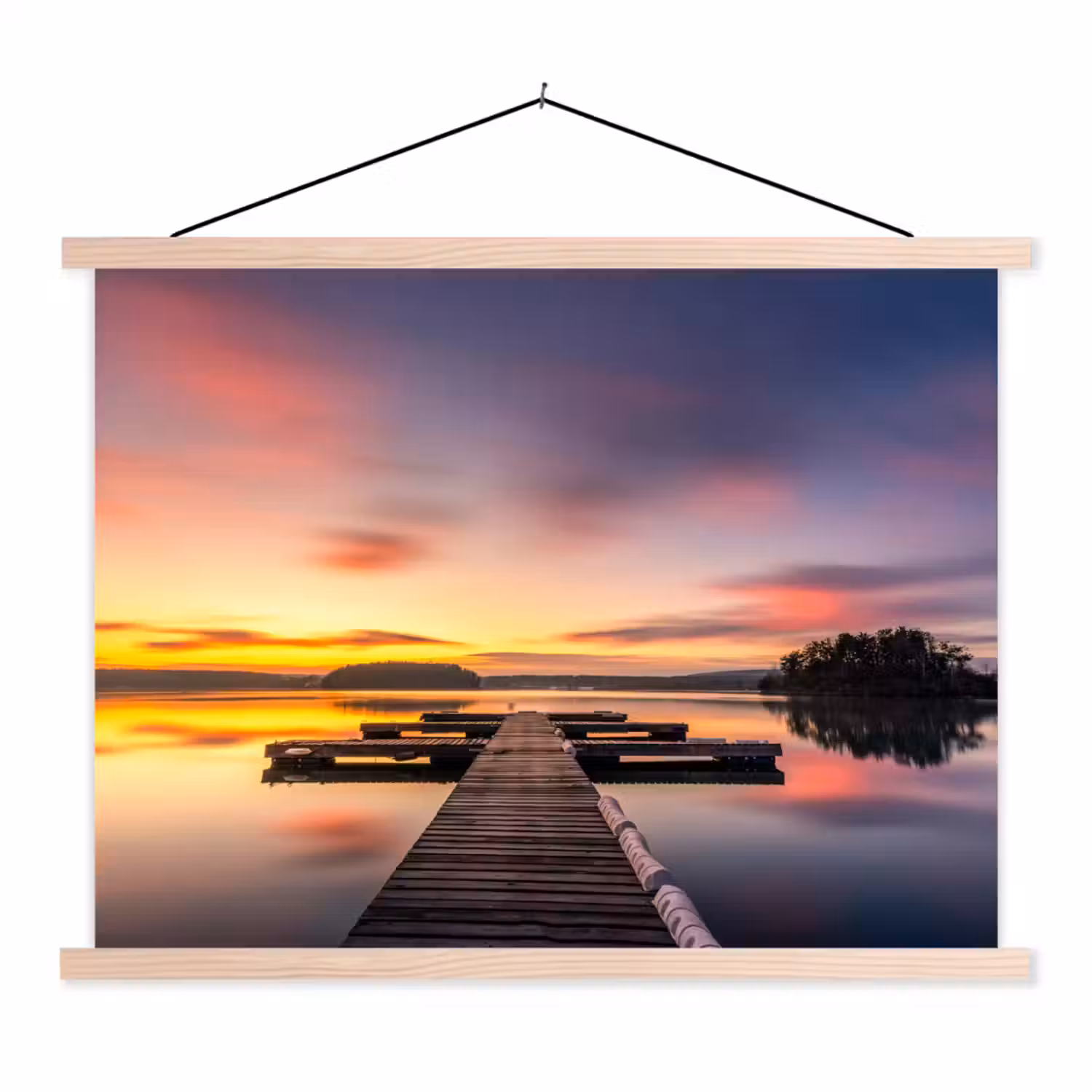 Steiger - Zonsondergang - Water - Zee - Reflectie textielposter latten blank klein -3d