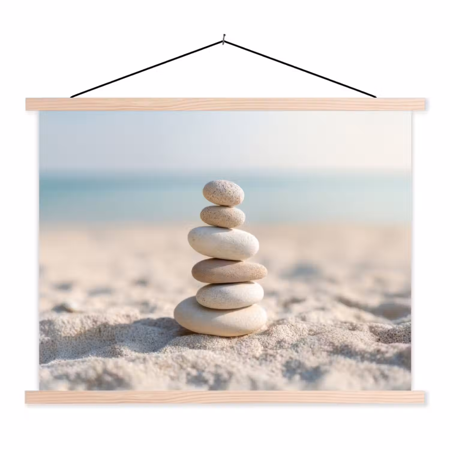 Stenen - Stapel - Zand - Zee textielposter latten blank klein -3d