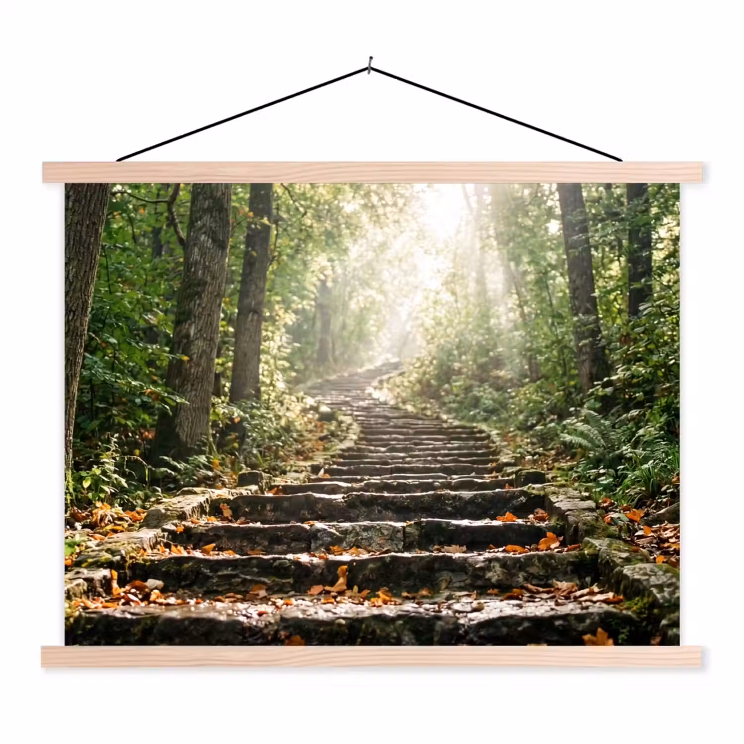 Stenen - Trap - Bos - Natuur textielposter latten blank klein -3d