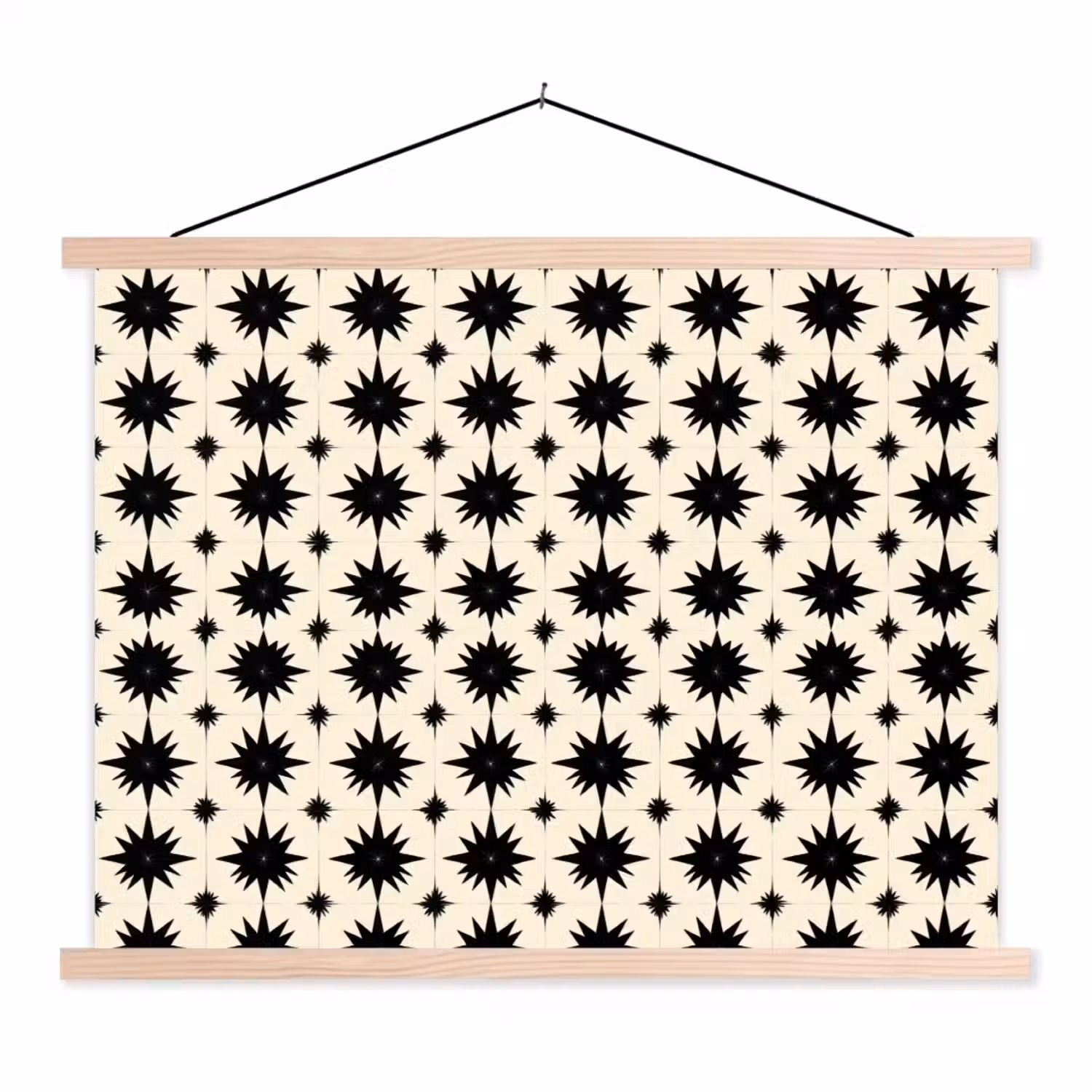 Stervormen - Geometrisch - Zwart textielposter latten blank klein 122 -3d