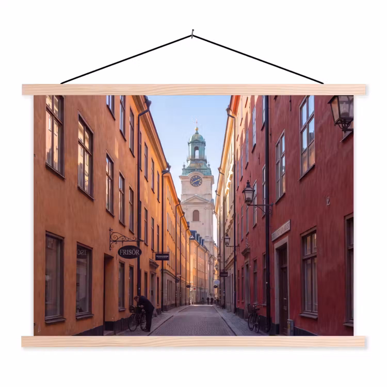 Straat - Klokkentoren - Stad - Architectuur - Historisch textielposter latten blank klein -3d