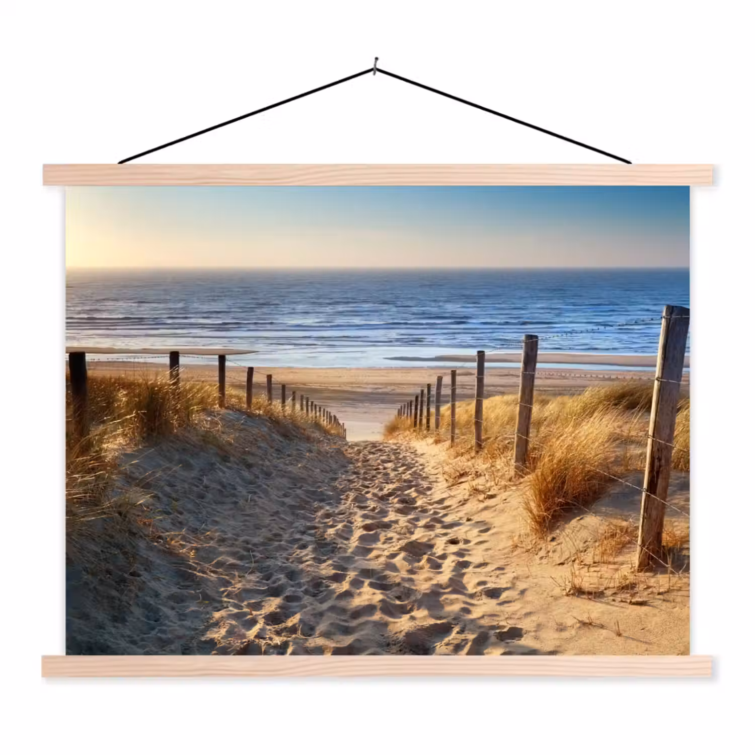 Strand - Zee - Nederland - Duinen - Zon textielposter latten blank klein -3d