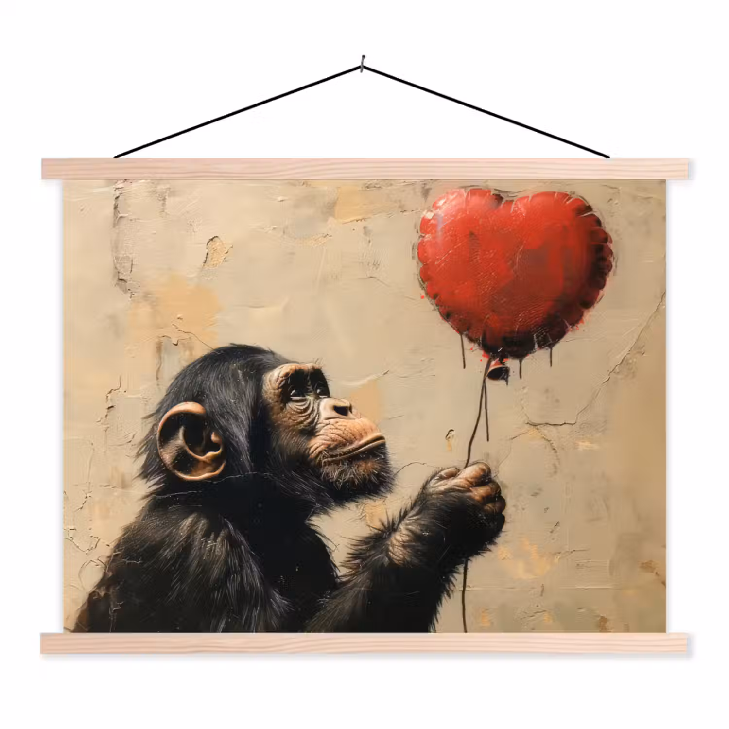Street art - Chimpansee - Ballon - Graffiti - Banksy textielposter latten blank klein -3d