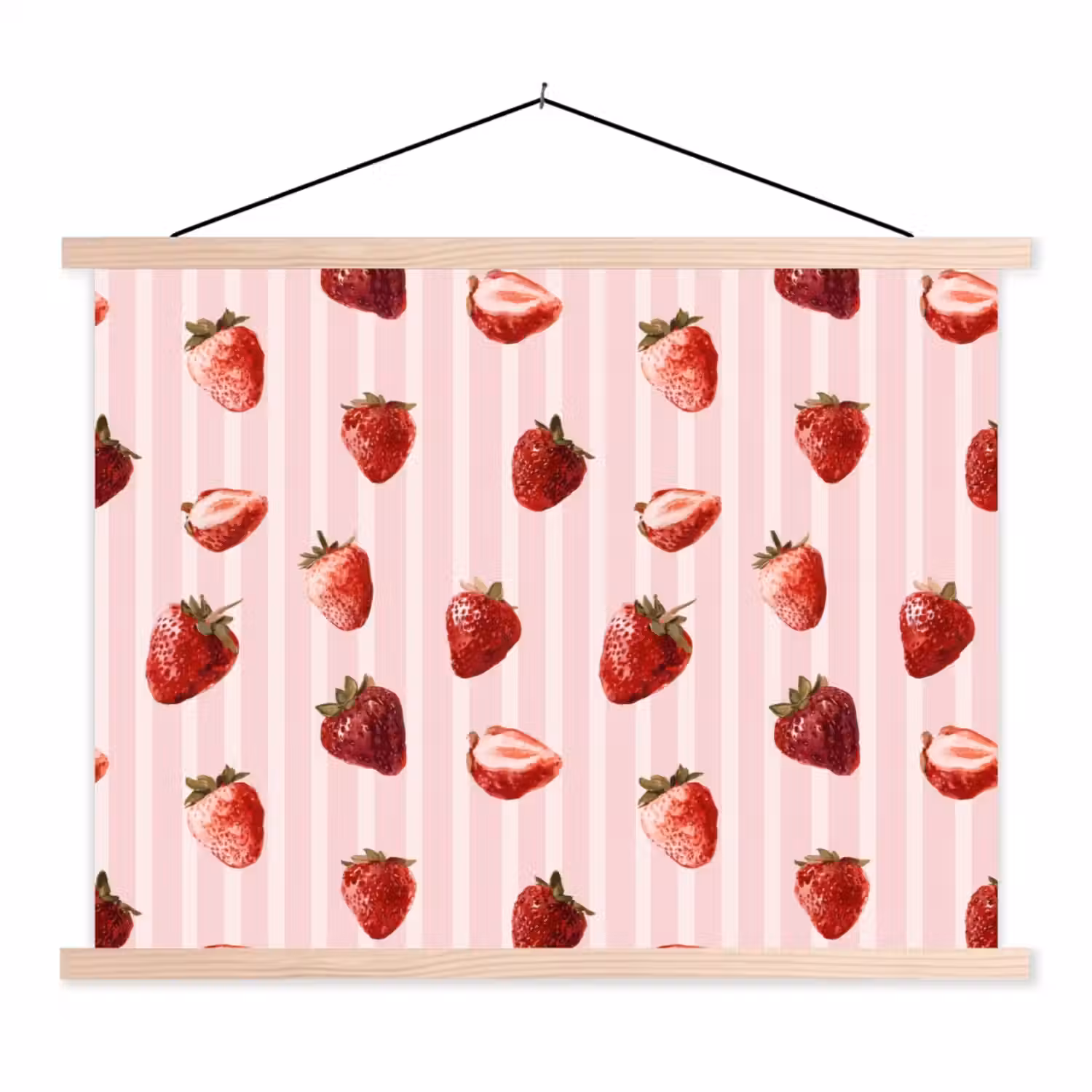 Strepen - Aardbei - Roze textielposter latten blank klein 122 -3d