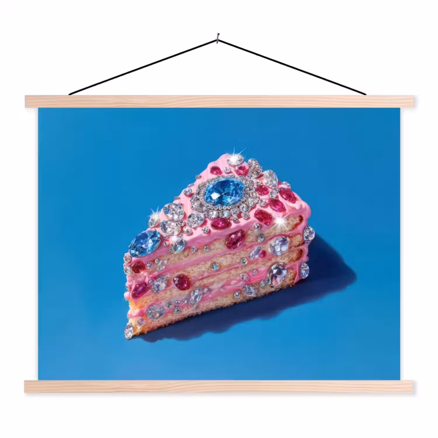 Taart - Edelstenen - Glitters - Roze textielposter latten blank klein -3d