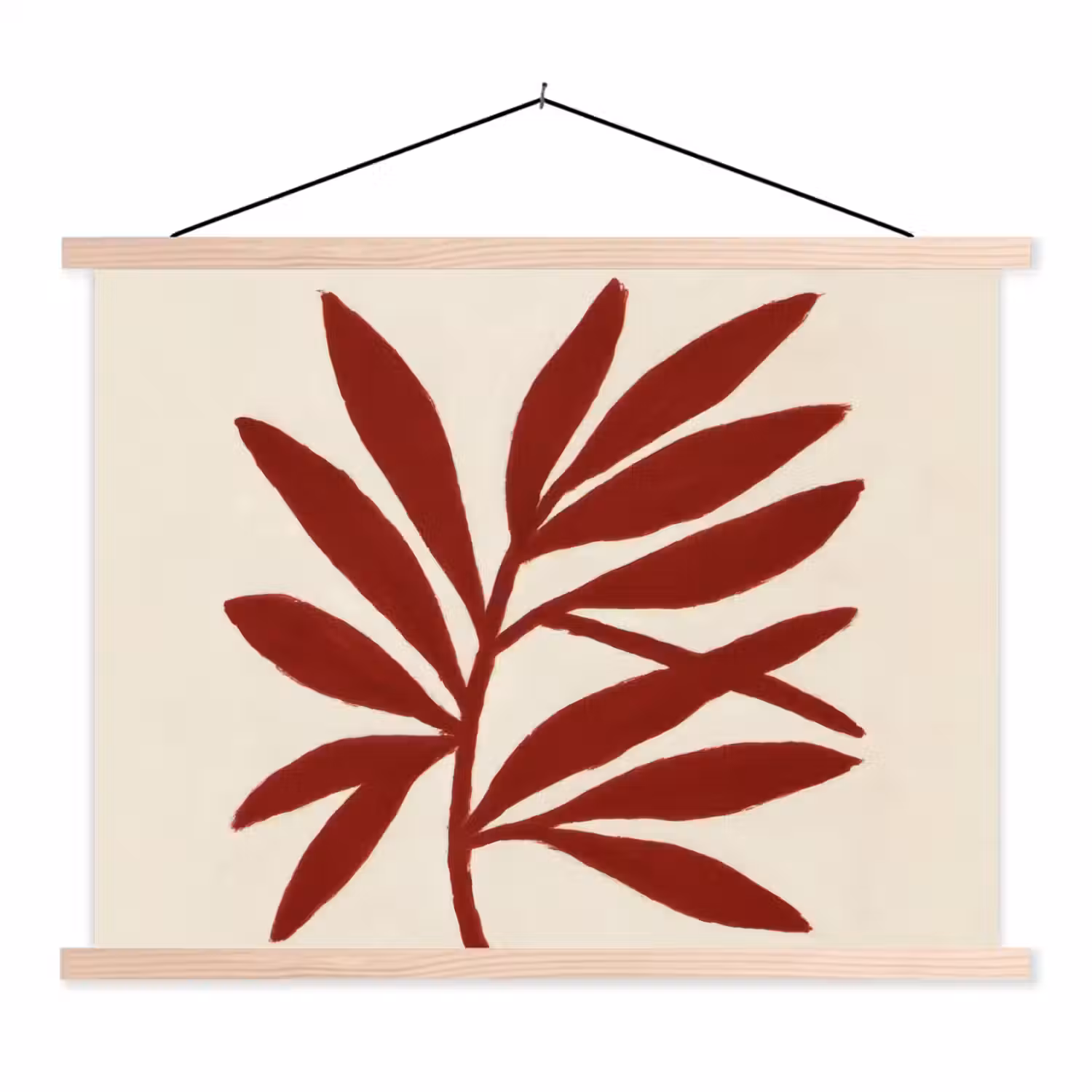 Tak - Bladeren - Rood textielposter latten blank klein -3d
