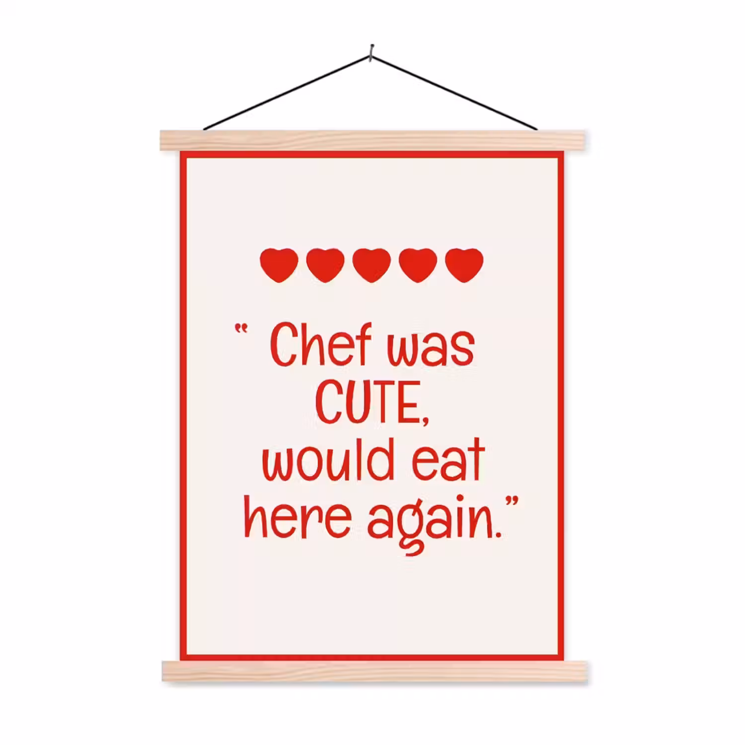Tekst - Rood - Hartjes textielposter latten blank klein -3d