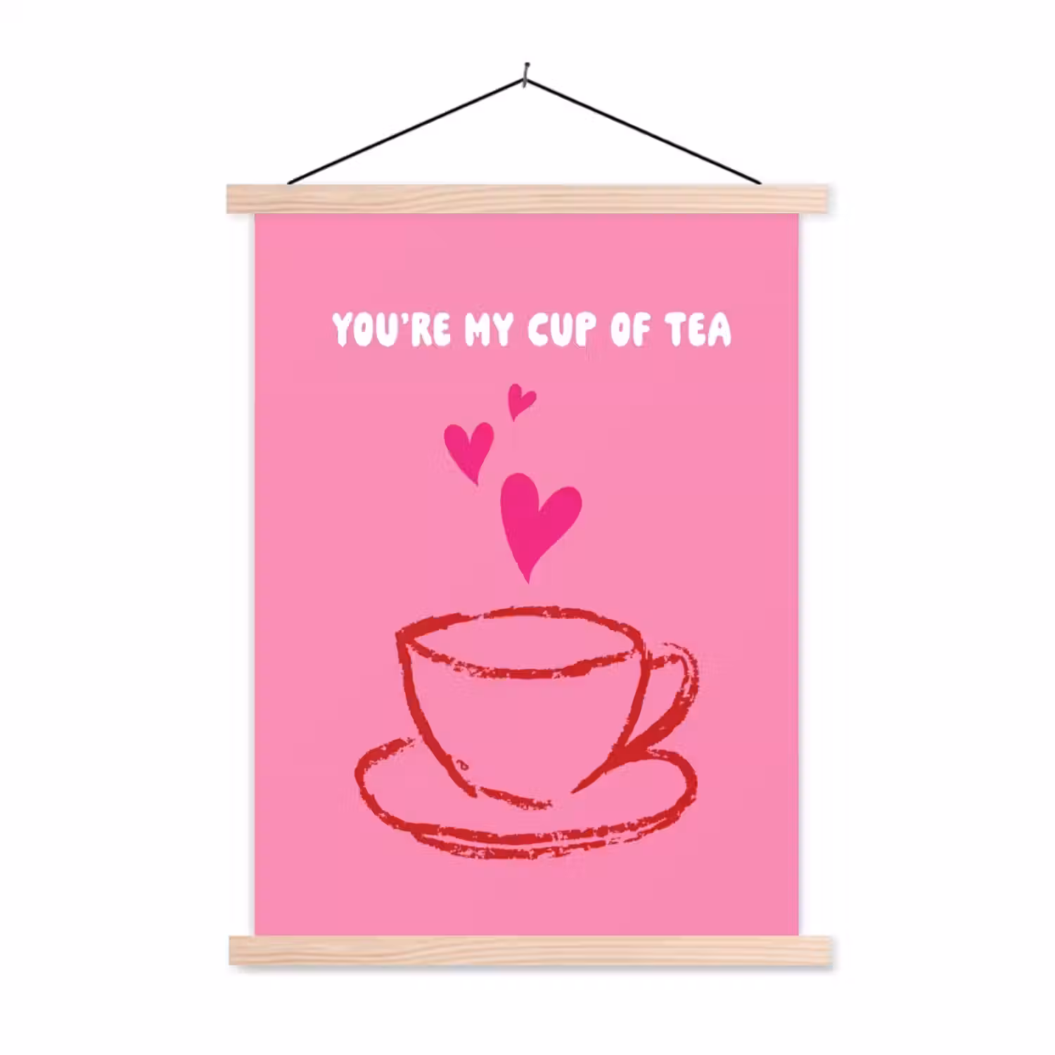 Thee - Roze - Valentijn - Tekst textielposter latten blank klein -3d