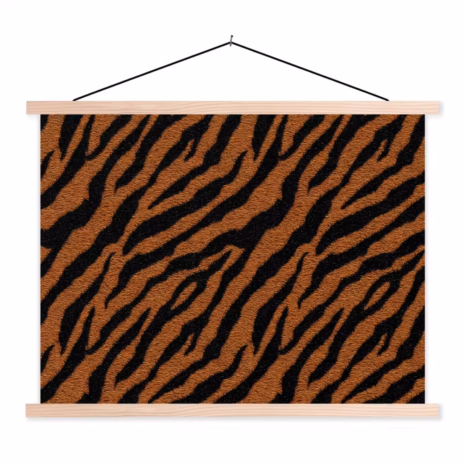 Tijger - Zwart - Vacht textielposter latten blank klein 122 -3d