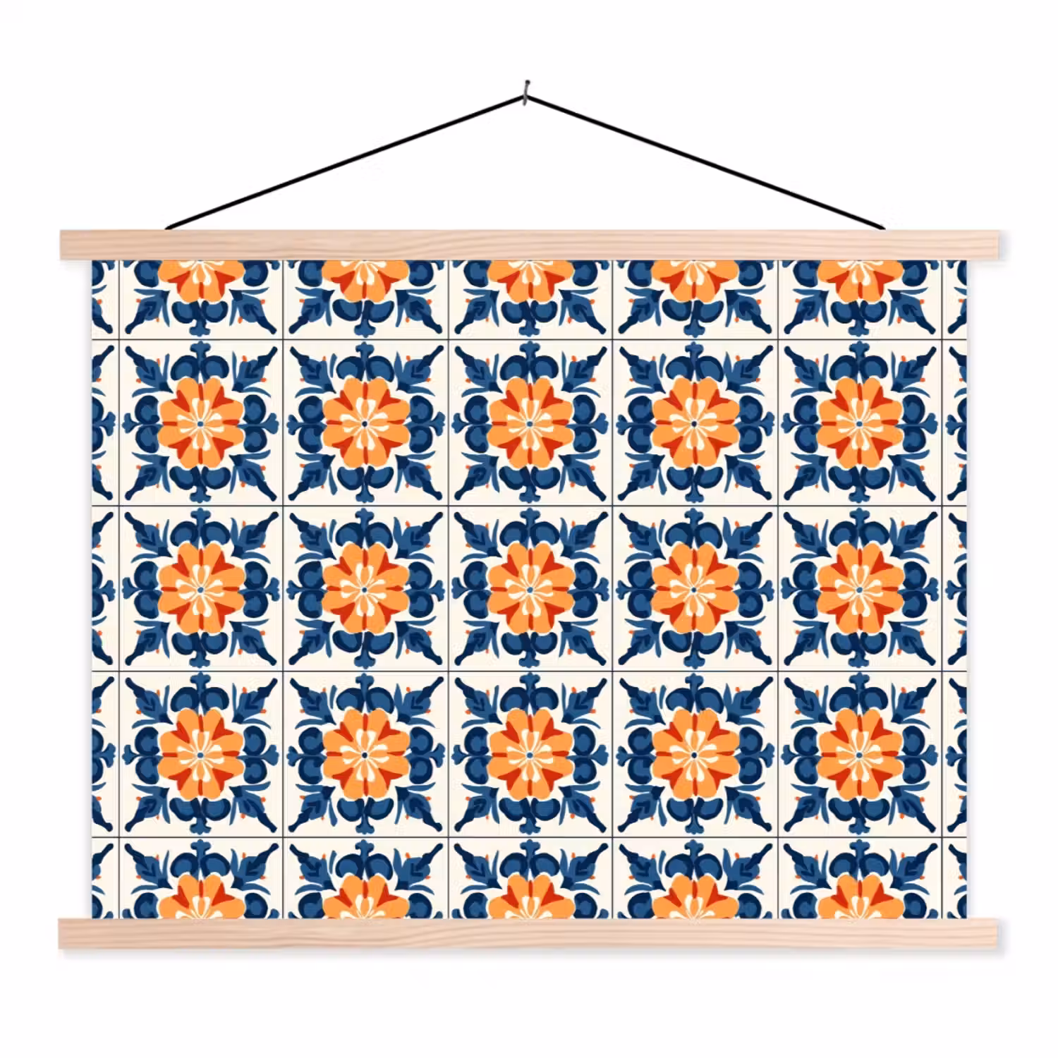 Traditioneel - Tegel - Oranje textielposter latten blank klein 122 -3d