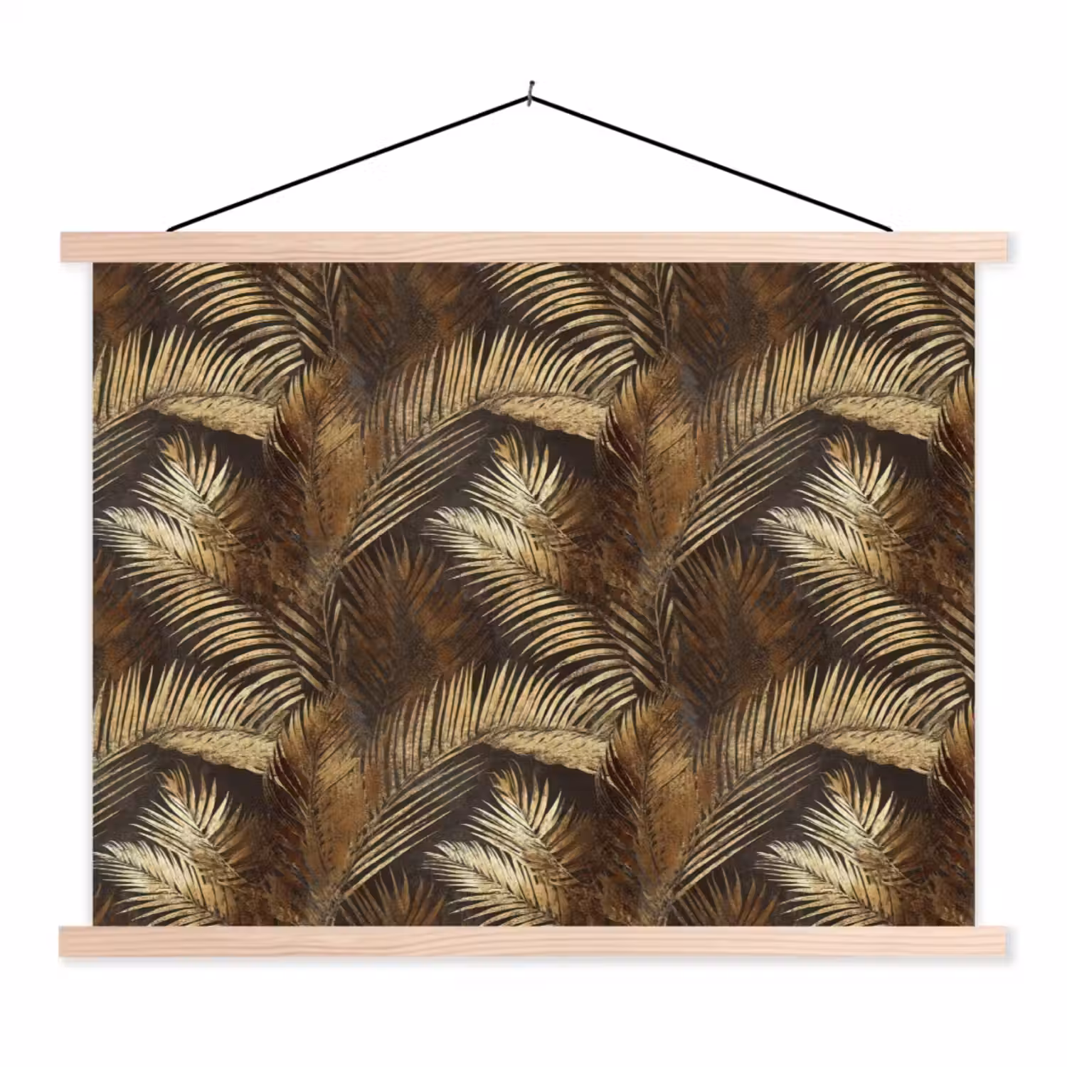 Tropisch - Bladeren - Goud textielposter latten blank klein 122 -3d