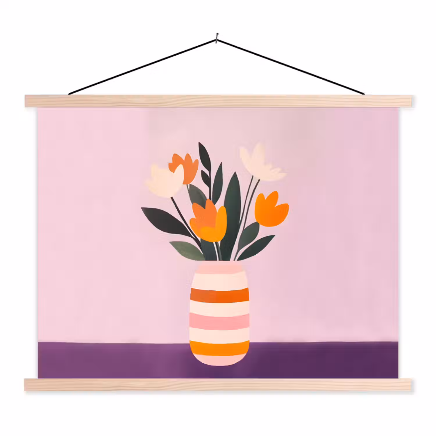 Tulpen - Vaas - Strepen - Paars textielposter latten blank klein -3d
