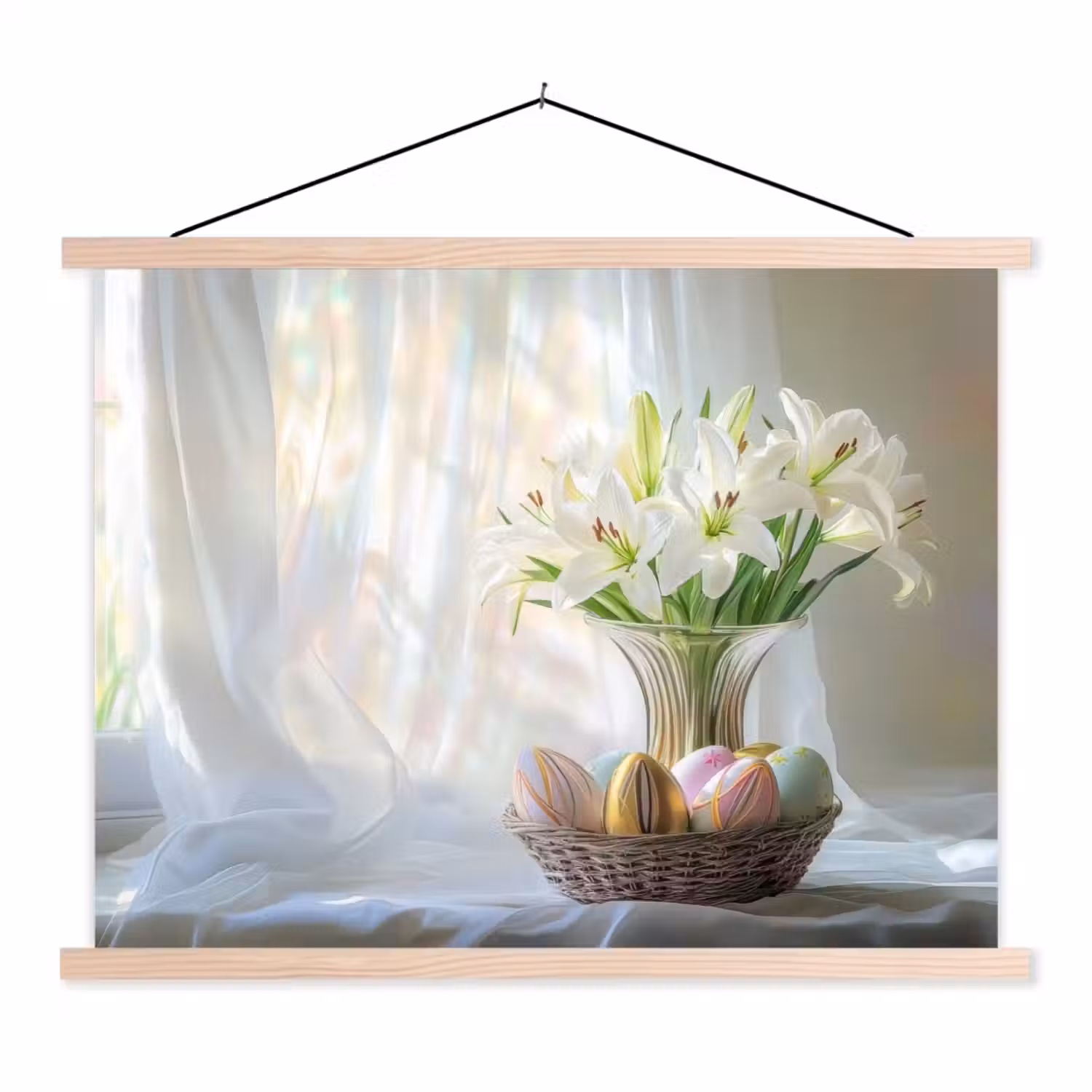 Vaas - Eieren - Bloemen textielposter latten blank klein -3d