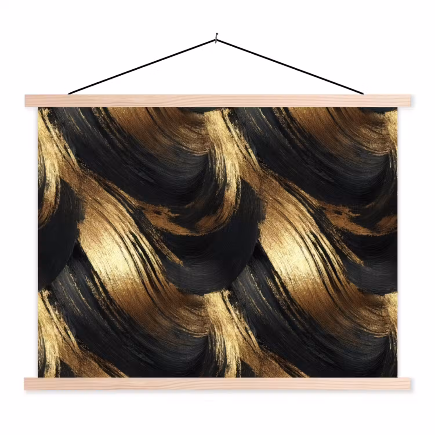 Verfstreken - Abstract - Goud - Zwart textielposter latten blank klein 122 -3d